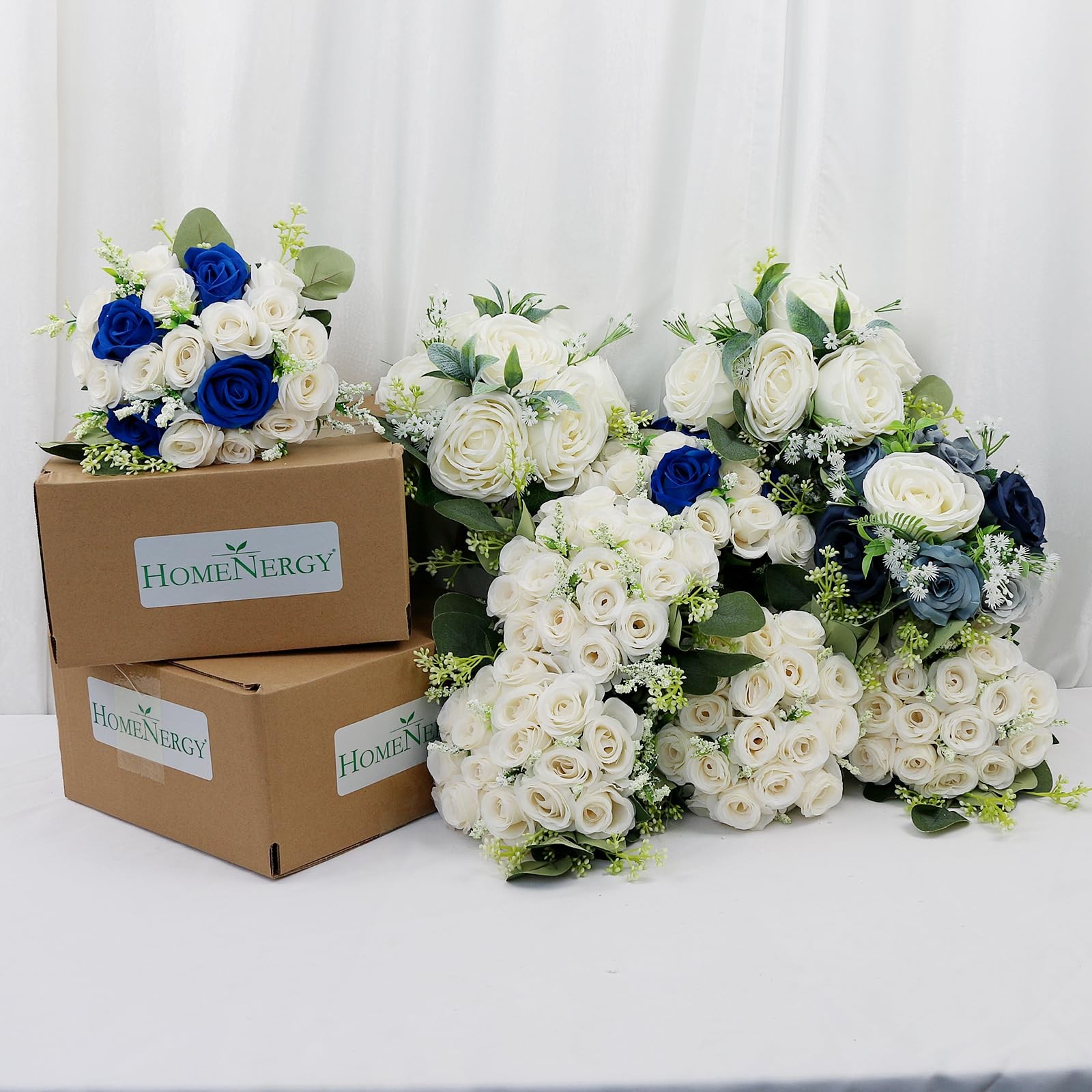 Set of 4 Bridesmaid Bouquets for Wedding – 7 Inch Artificial Ivory Flower Bou…