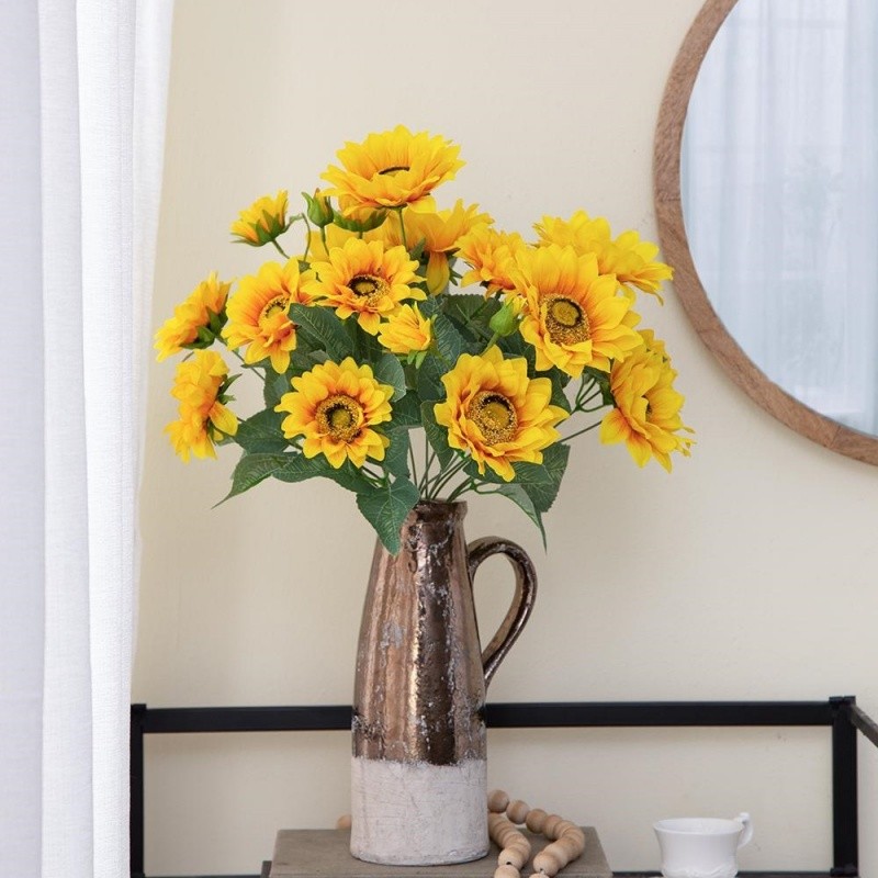 4pack, Artificial Yellow Sunflower Bush, Garden Home Table Flower Decor