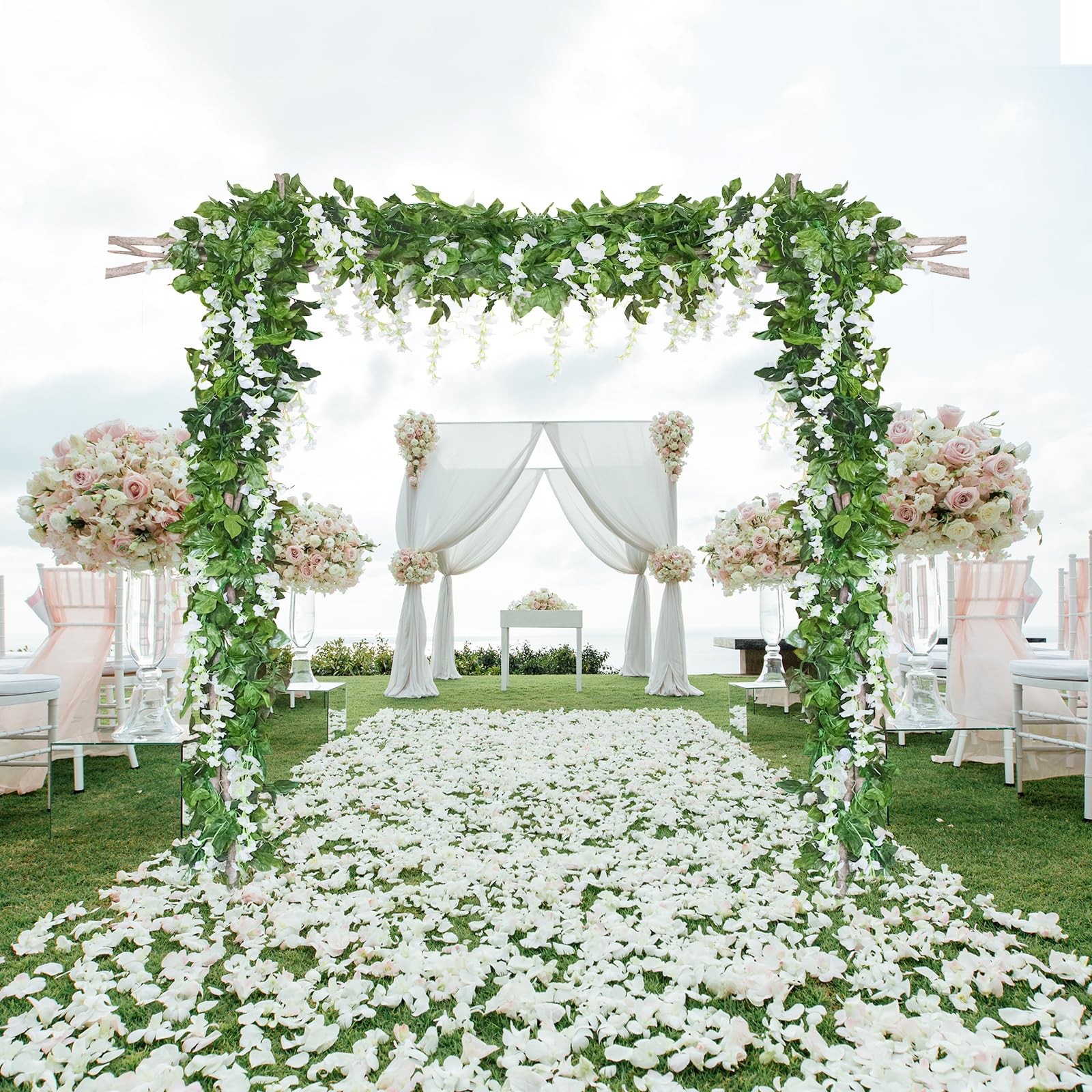 28.8ft Artificial Wisteria Vine Garland (4×7.2ft), Silk Hanging Flowers Decor…