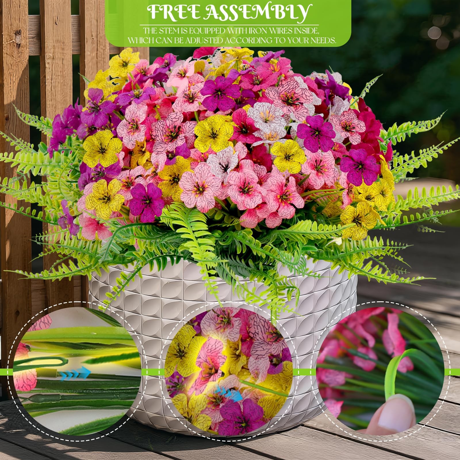 24 Bundles Artificial Flowers for Outdoor, UV Resistant Fake Flowers No Fade …