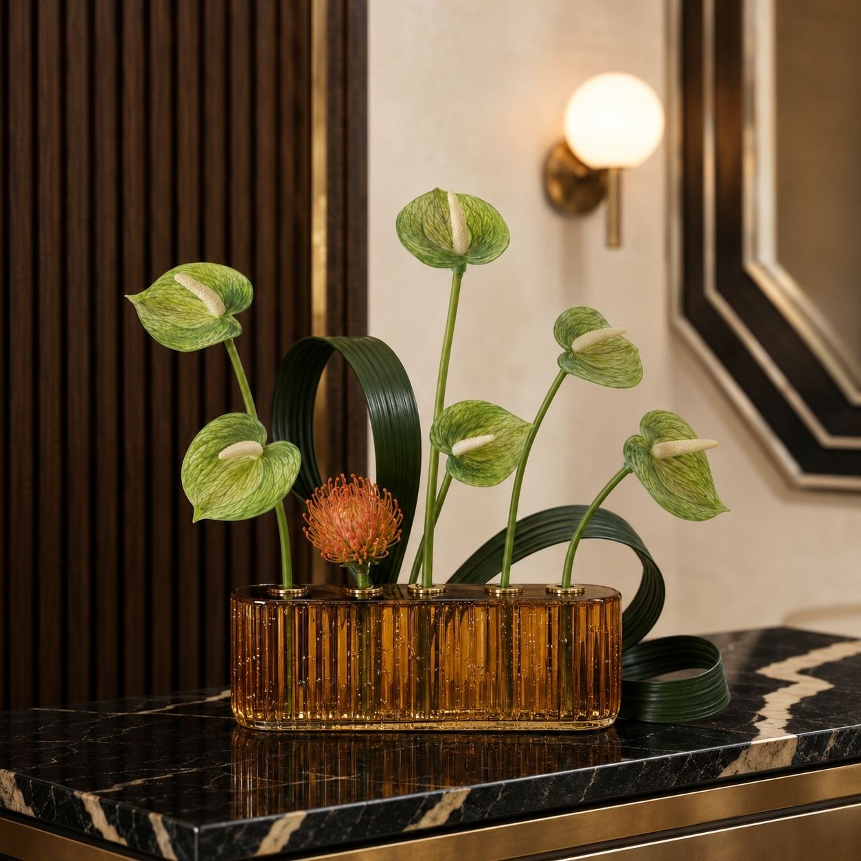 Soft Green Artificial Anthurium Stems, Set of 6, 11 Inch Real Touch Flowers
