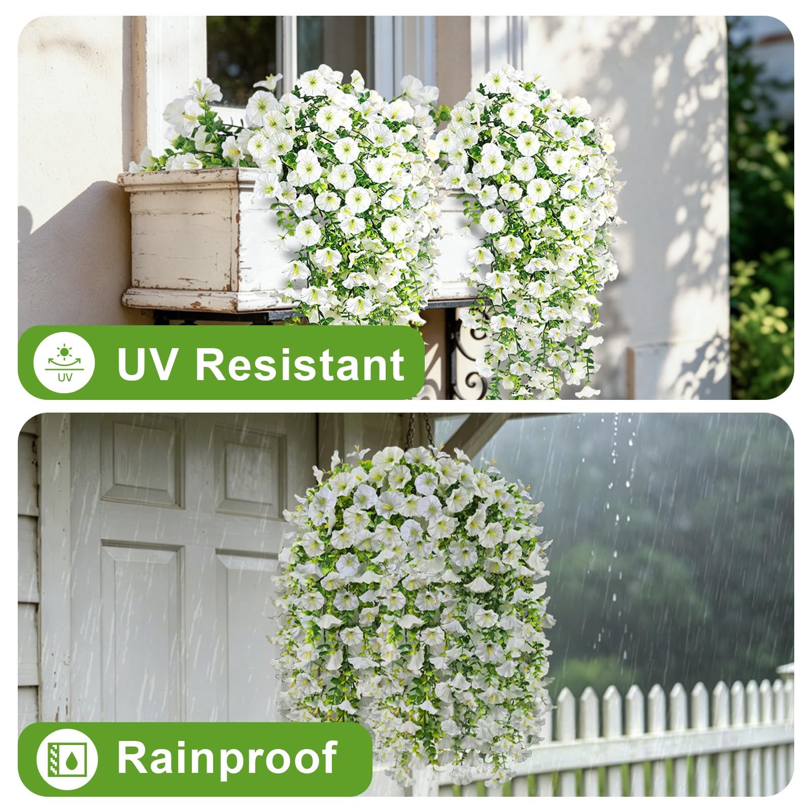 Artificial Hanging Flowers for Outdoors, 4Pcs UV Resistant Faux Morning Glory…