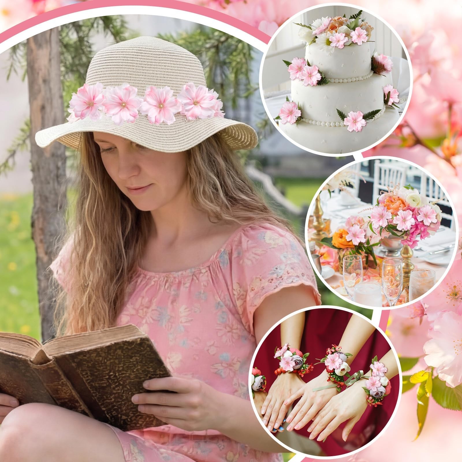 200 Mini Faux Cherry Blossom Flower Heads for Crafts & Decor – Pink Silk Flowers