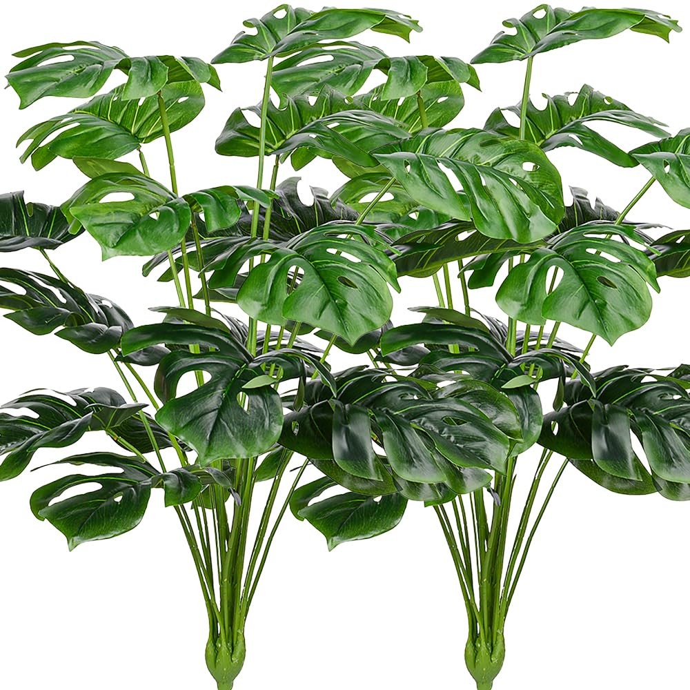 Artificial Palm Leaves Plants Faux Fake Monstera Turtle Leaf Tropical Large P…