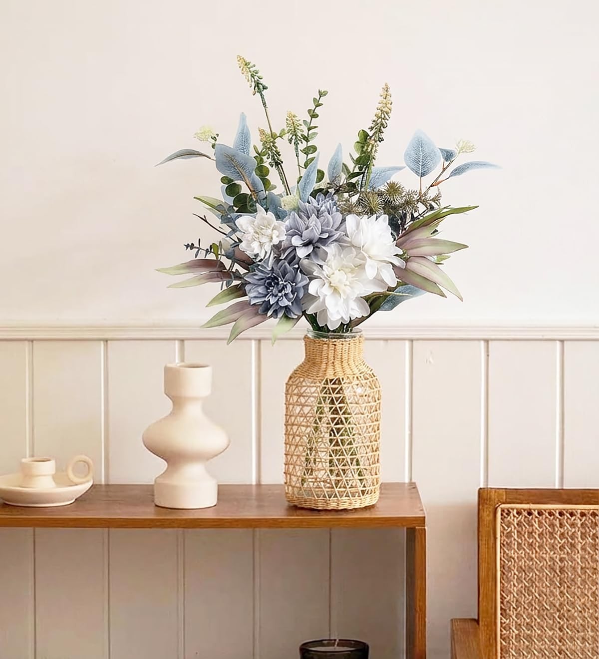 Artificial Flowers Bouquet, Silk Flowers Blue Fake Flower Arrangement Decor