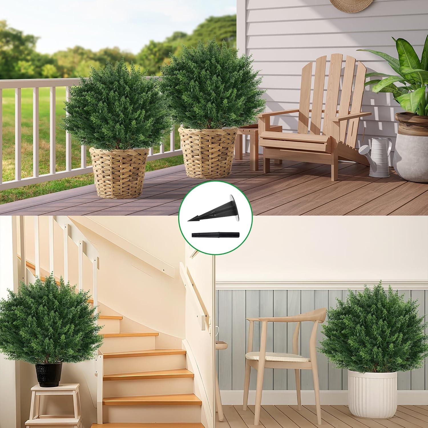 Artificial Cypress Topiary Tree with Ground Spike, 2 Artificial Shrub Bushes