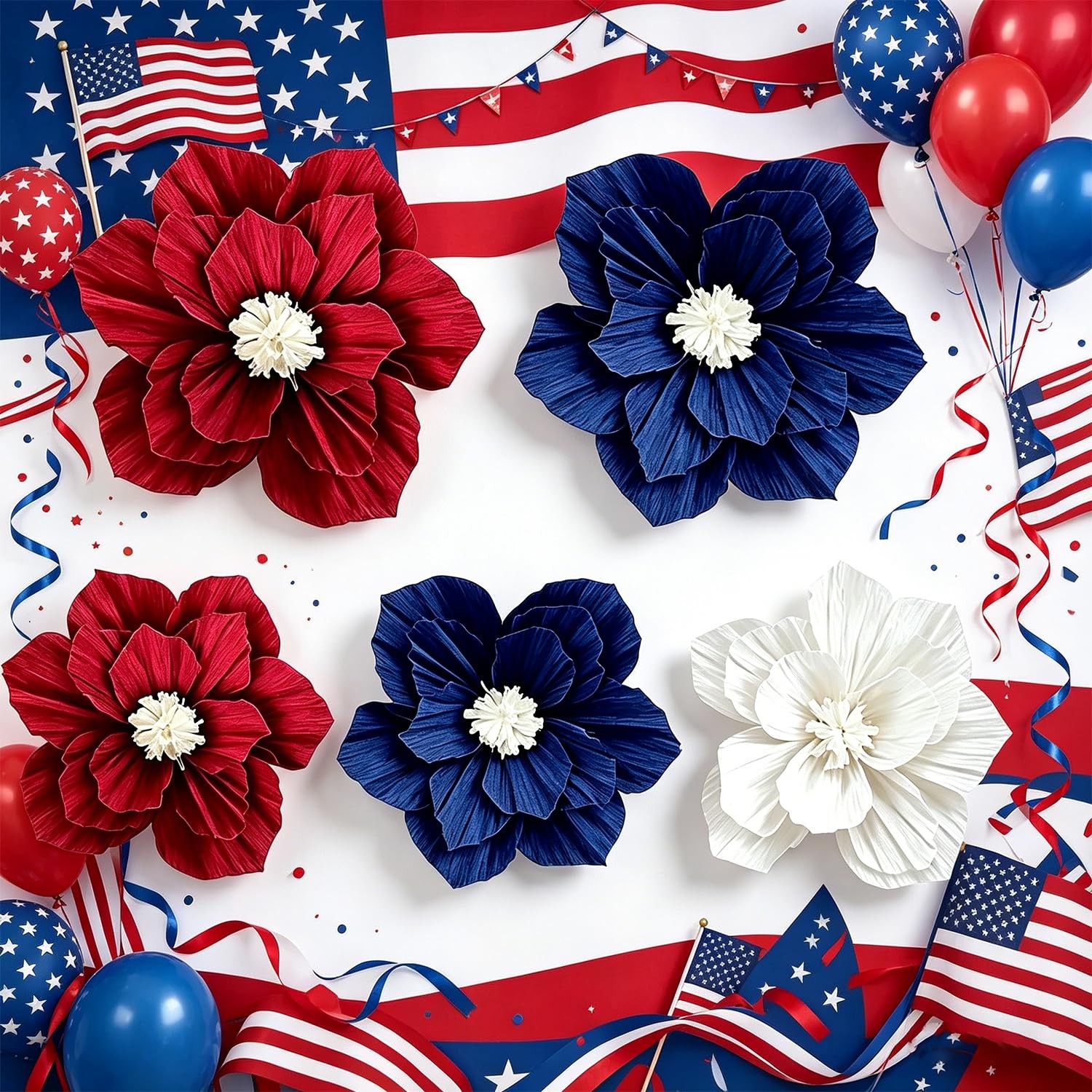 Red Blue White Flowers Artificial 3D Wall Décor Aamerican 250th Anniversary D…