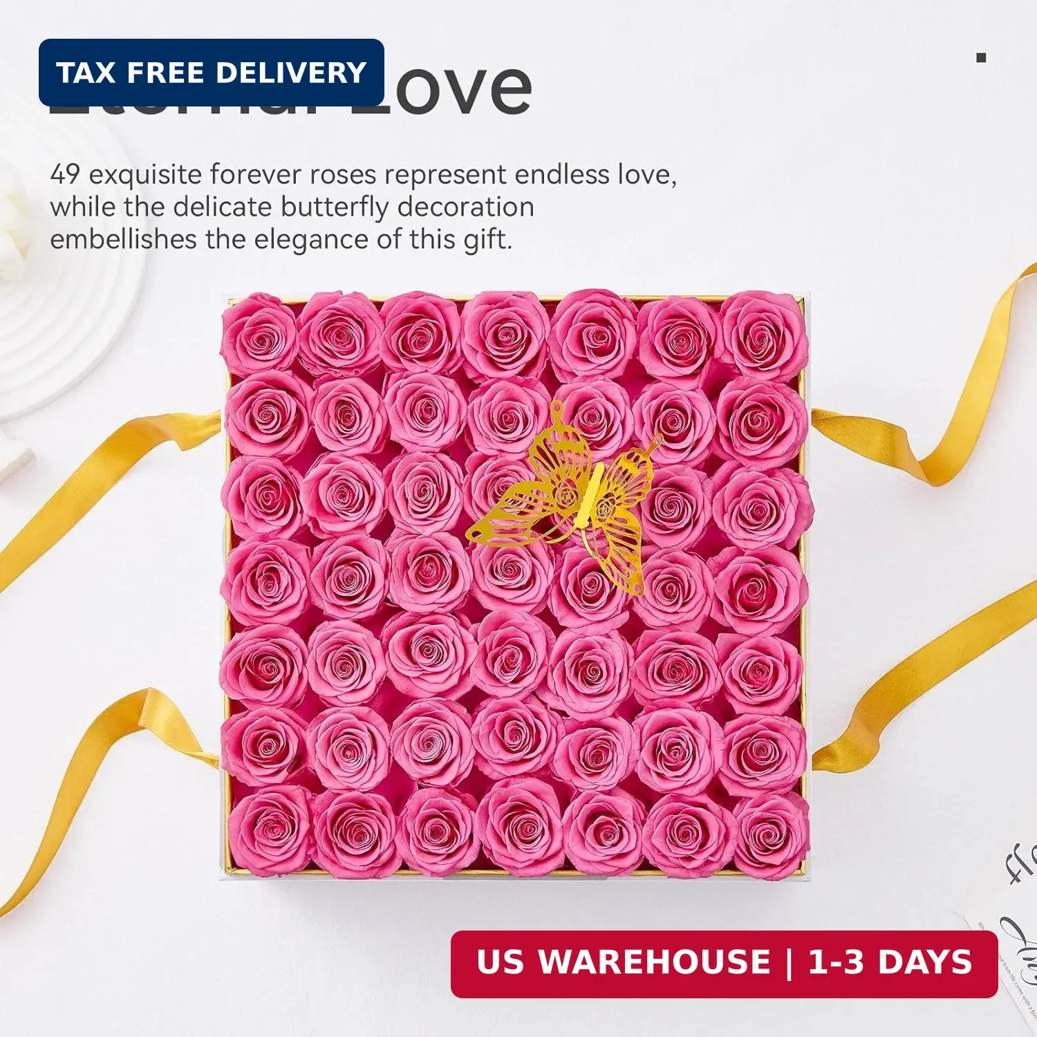 Mosstory Forever Flowers 49-Piece Preserved Roses in a Box Gifts for Her Women W