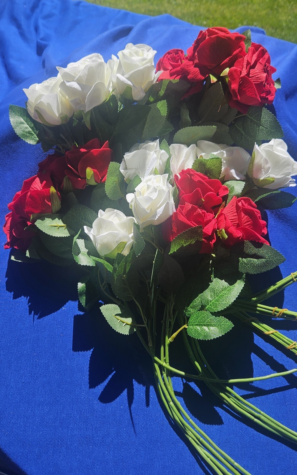 36 Red And White Artificial Roses