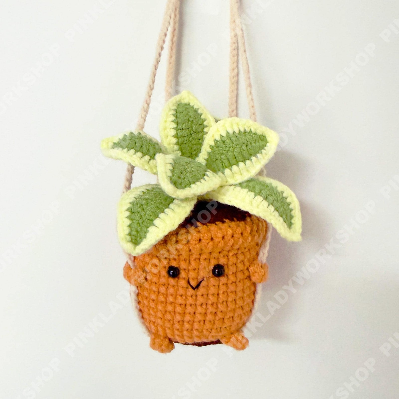 Crochet Hanging Plant | Smiley Face Plant Pot | Handmade Crochet Succulent