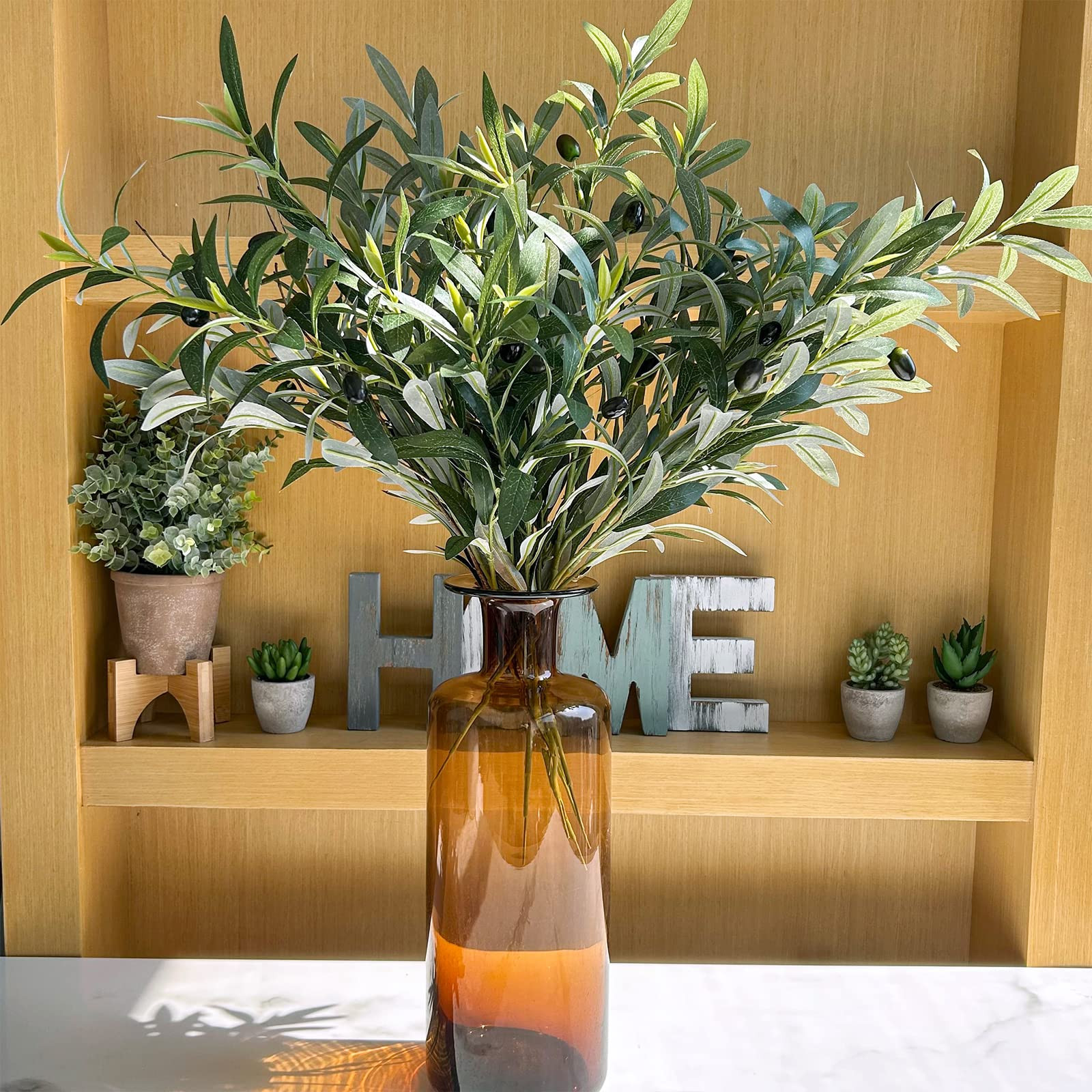 3 Pcs 23.6 Tall Artificial Olive Branches with 261 Leaves Lifelike Faux Euca