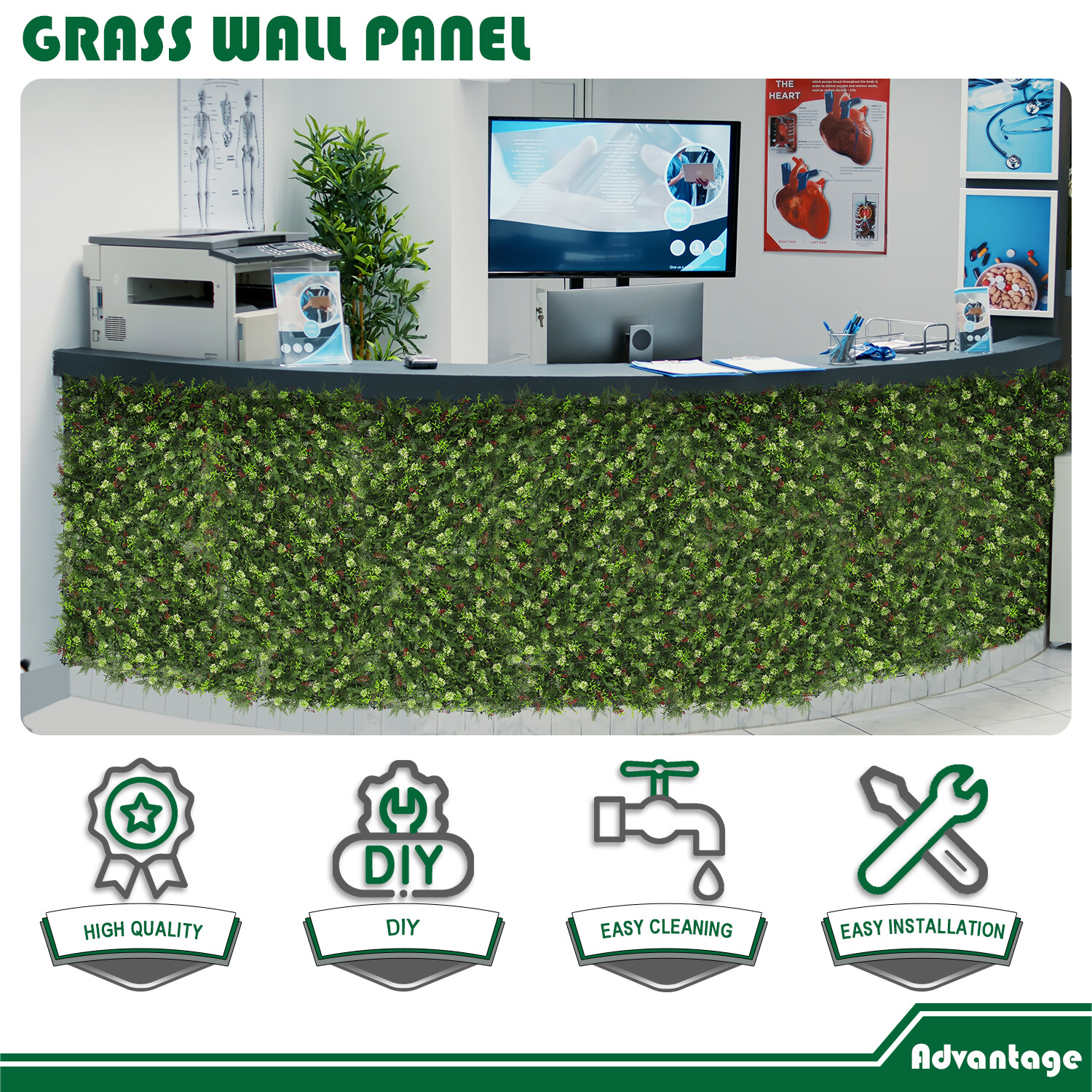 20″ Artificial Grass Mats 3D Mixed Plant Wall Hedge Decor For Home Festival #16