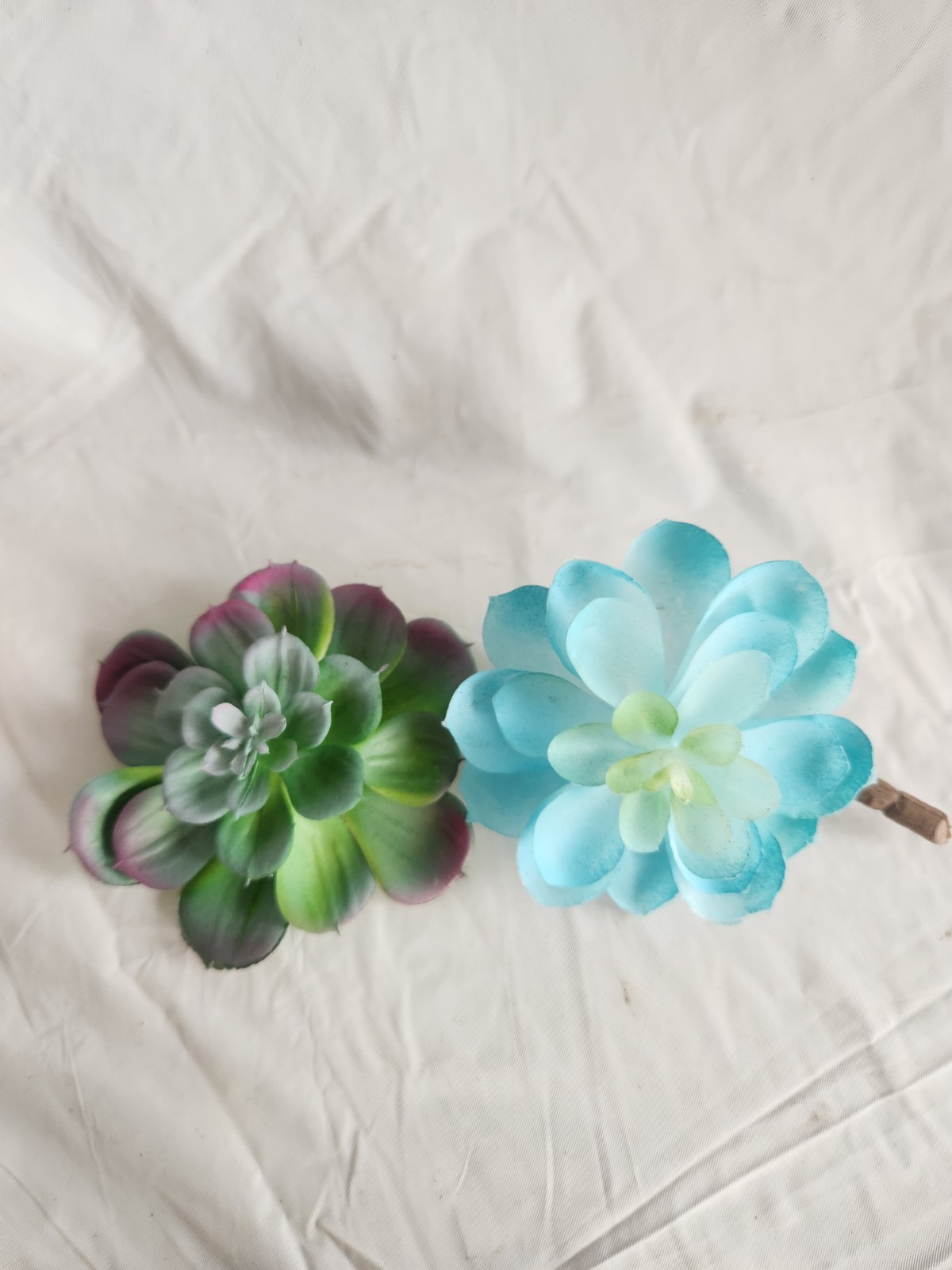 2 Artificial Succulent Rubber Flowers Floral Decor • Beautiful Sky Blue