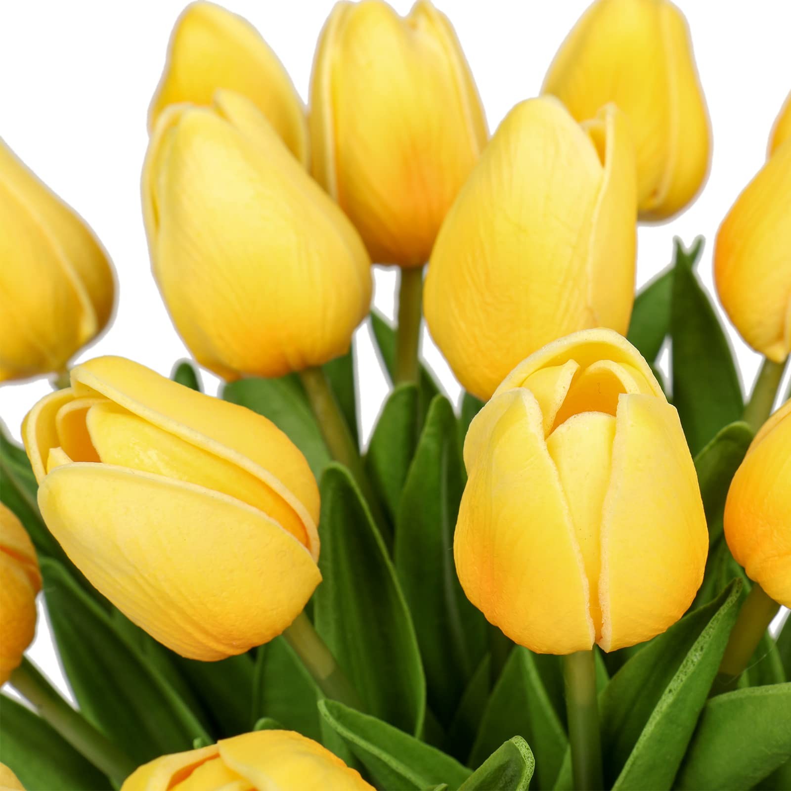 24 Pcs Yellow Tulips Artificial Flowers Real Touch Fake Tulips Fake Flowers f…