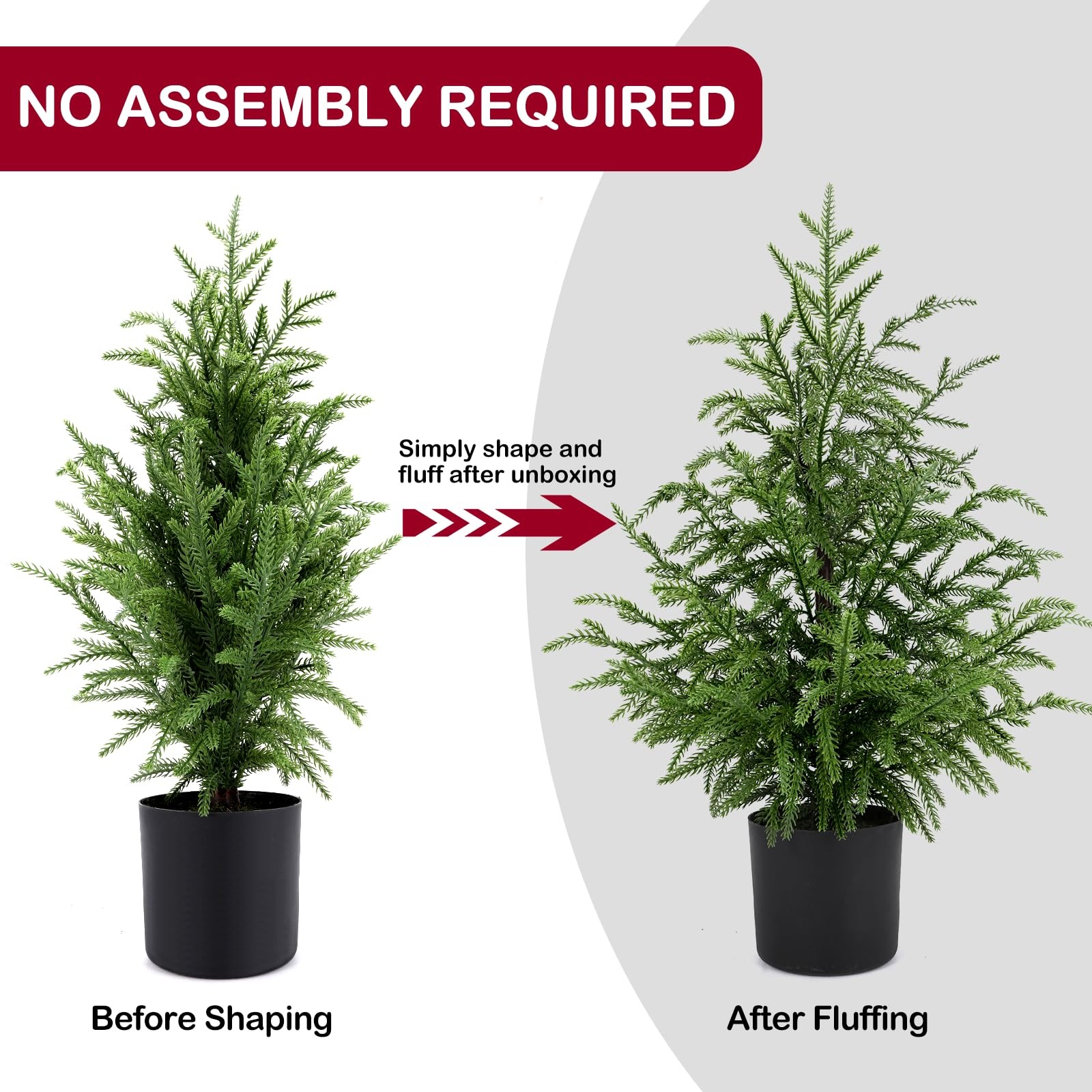 2 Pack 24″ Artificial Norfolk Pine Potted Trees – Realistic Faux Christmas Gr…