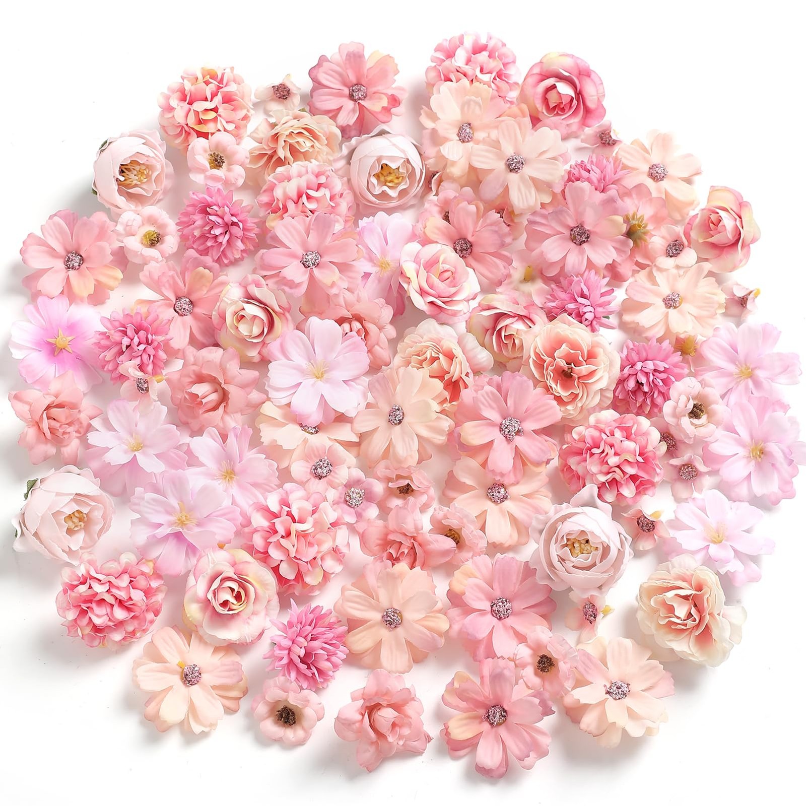 125 PCS Faux Small Silk Artificial Flower Heads Rose Daisy Multicolor Pink
