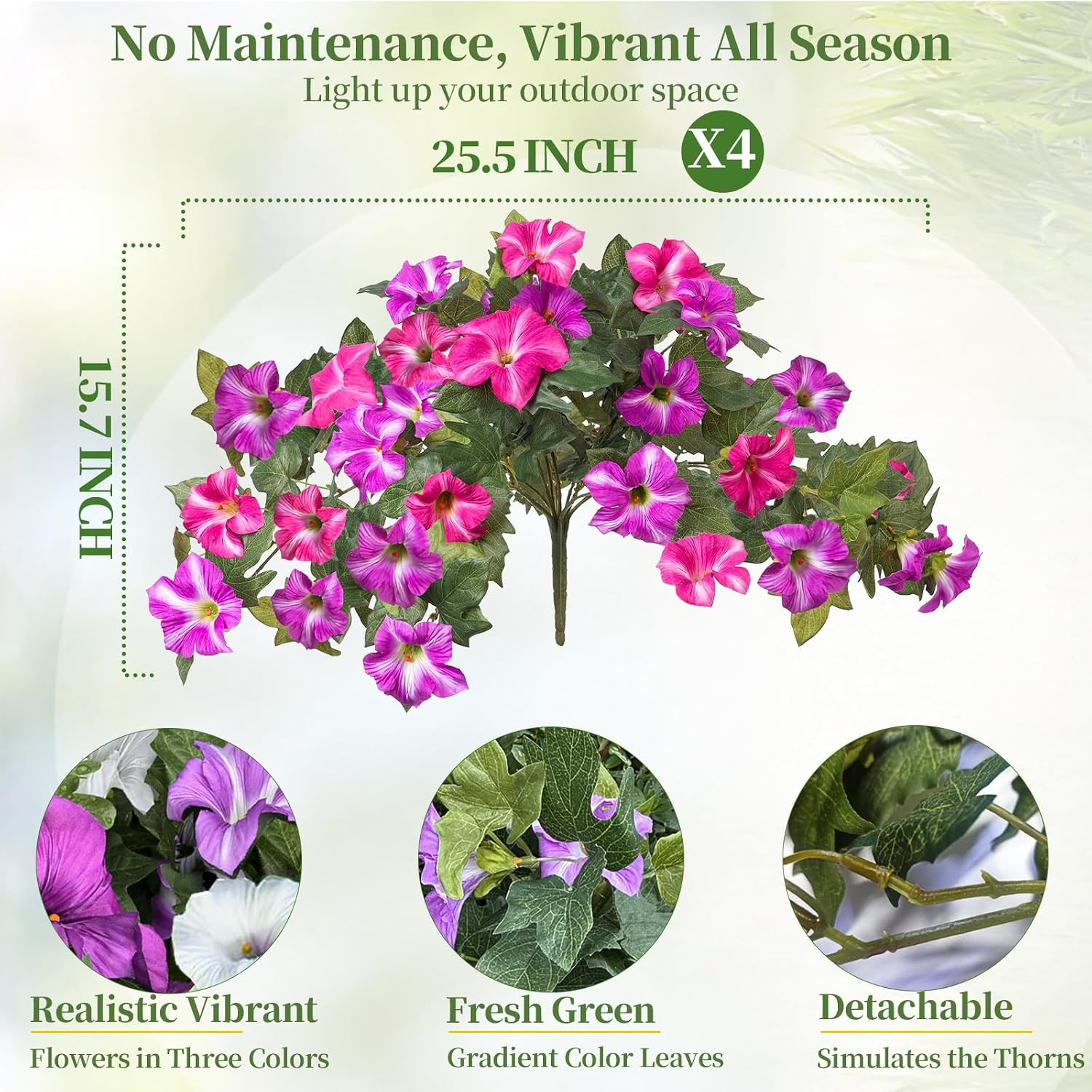 UV Resistant Faux Petunias – 4PCS Outdoor Silk Flowers for Garden & Porch Decor