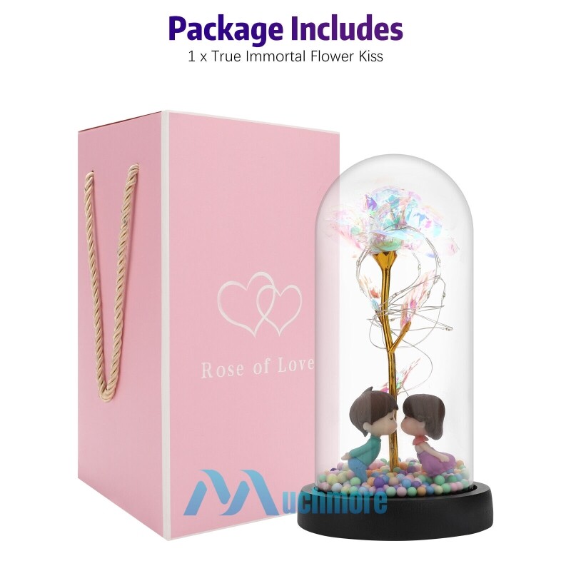 Eternal Rose Flower Lamp 24K Gold Foil Rose in Glass Dome Gifts for Valentine’s
