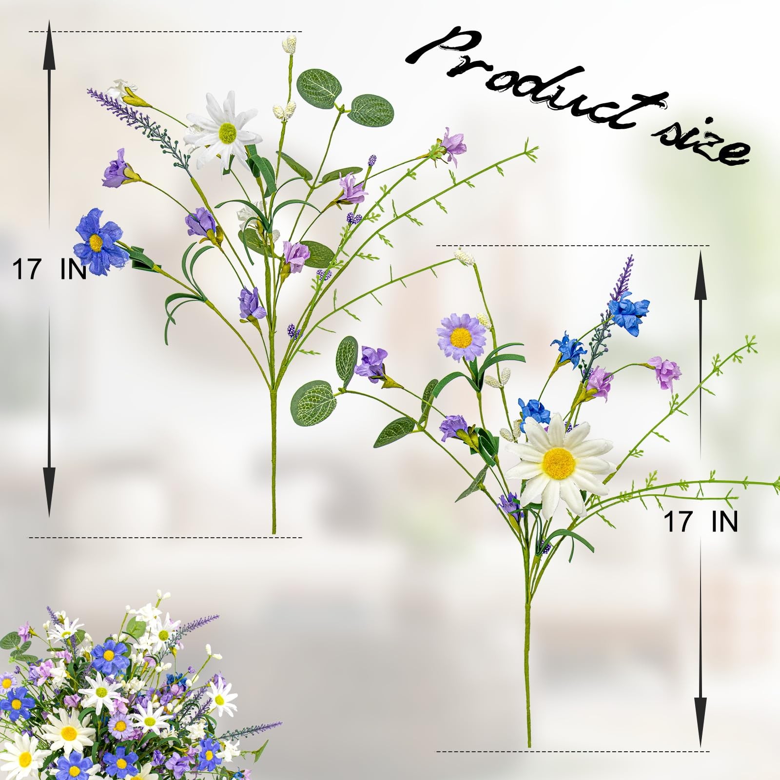 12 PCs Artificial Spring Summer Flowers Rustic Blue and White Artificial Flow…