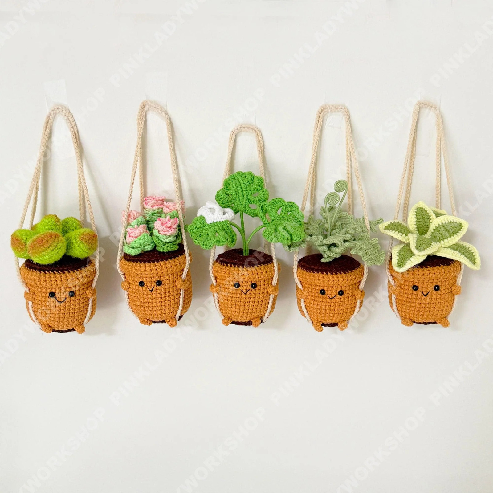Crochet Hanging Plant | Smiley Face Plant Pot | Handmade Crochet Succulent