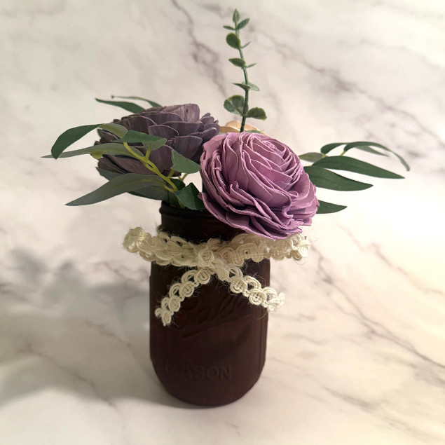 Sola Wood Flower Centrepiece Lavender Rose Burgundy Mason Jar Arrangement