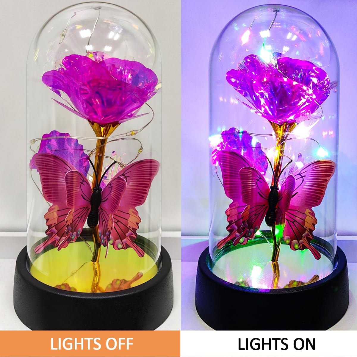 Glass Rose in Glass Dome, Light Up Flower, Eternal Rose – Valentines Day Gift…