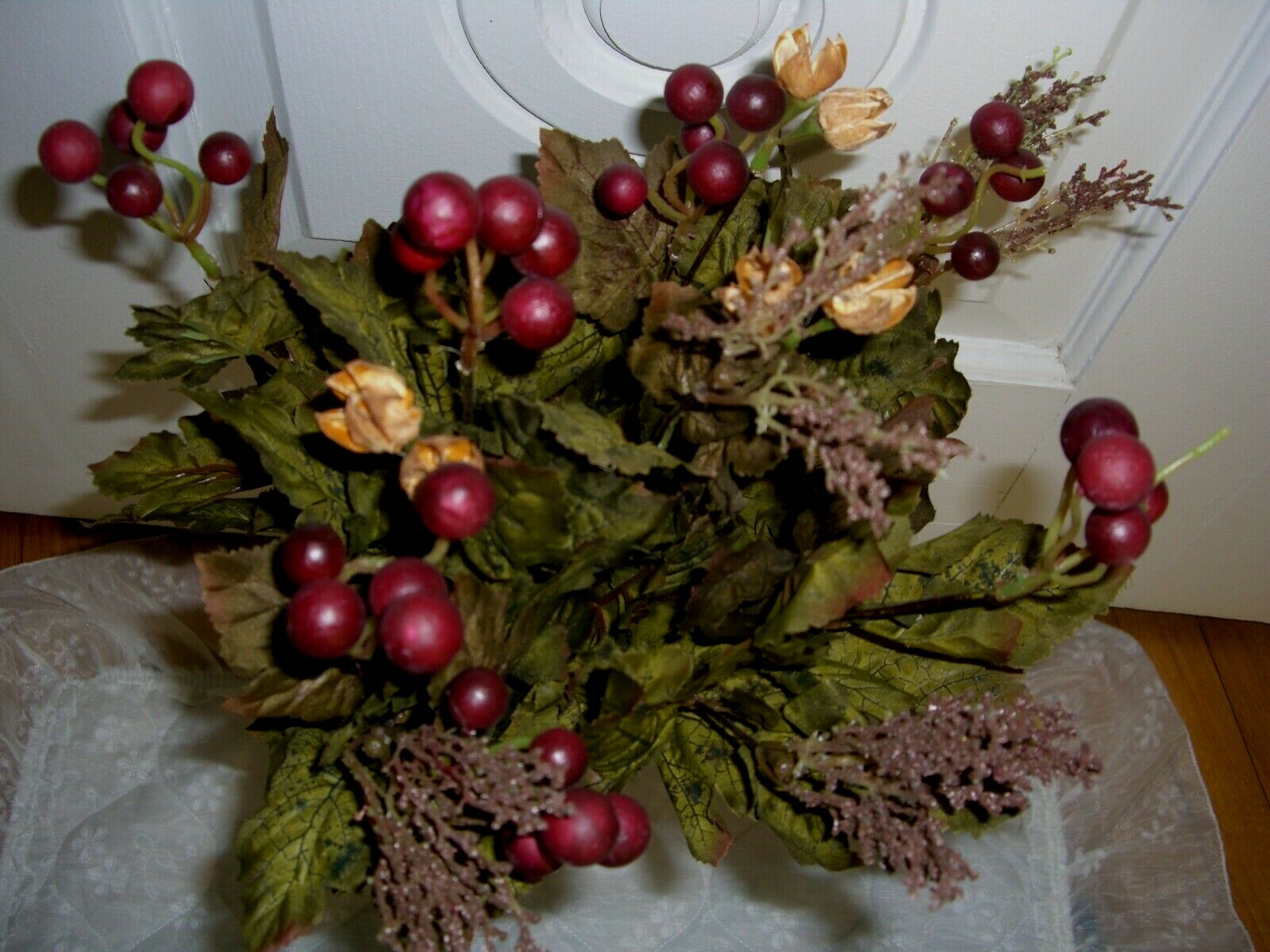 A Bunch of Silk Green Leaves/Red Grapes/Berries/22″ Tall