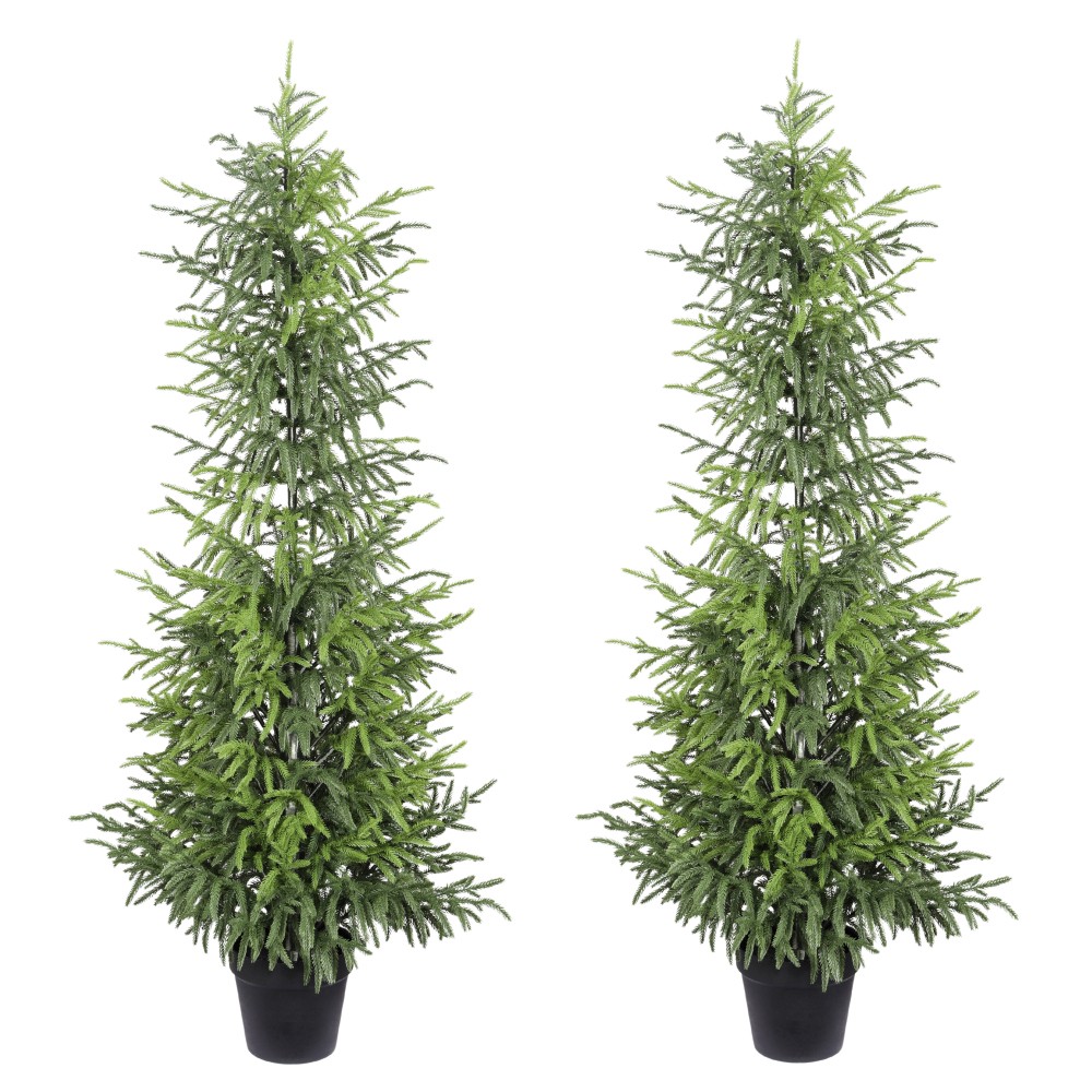 4′ Artificial Real Touch Pine Tree in Black Plastic Pot, 2pc/set