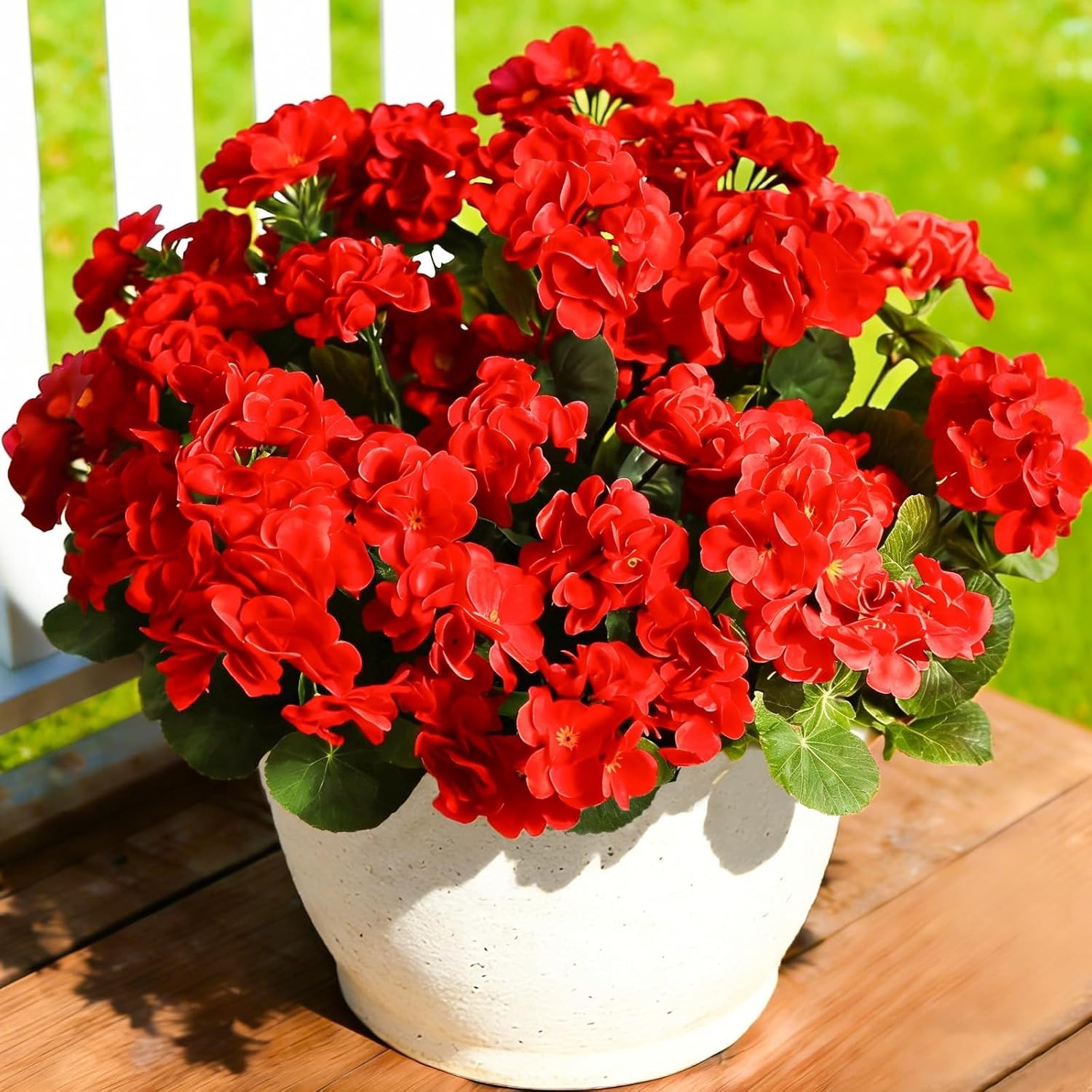 Vibrant Red Geraniums – Set of 4 UV Resistant Artificial Flowers for Outdoors