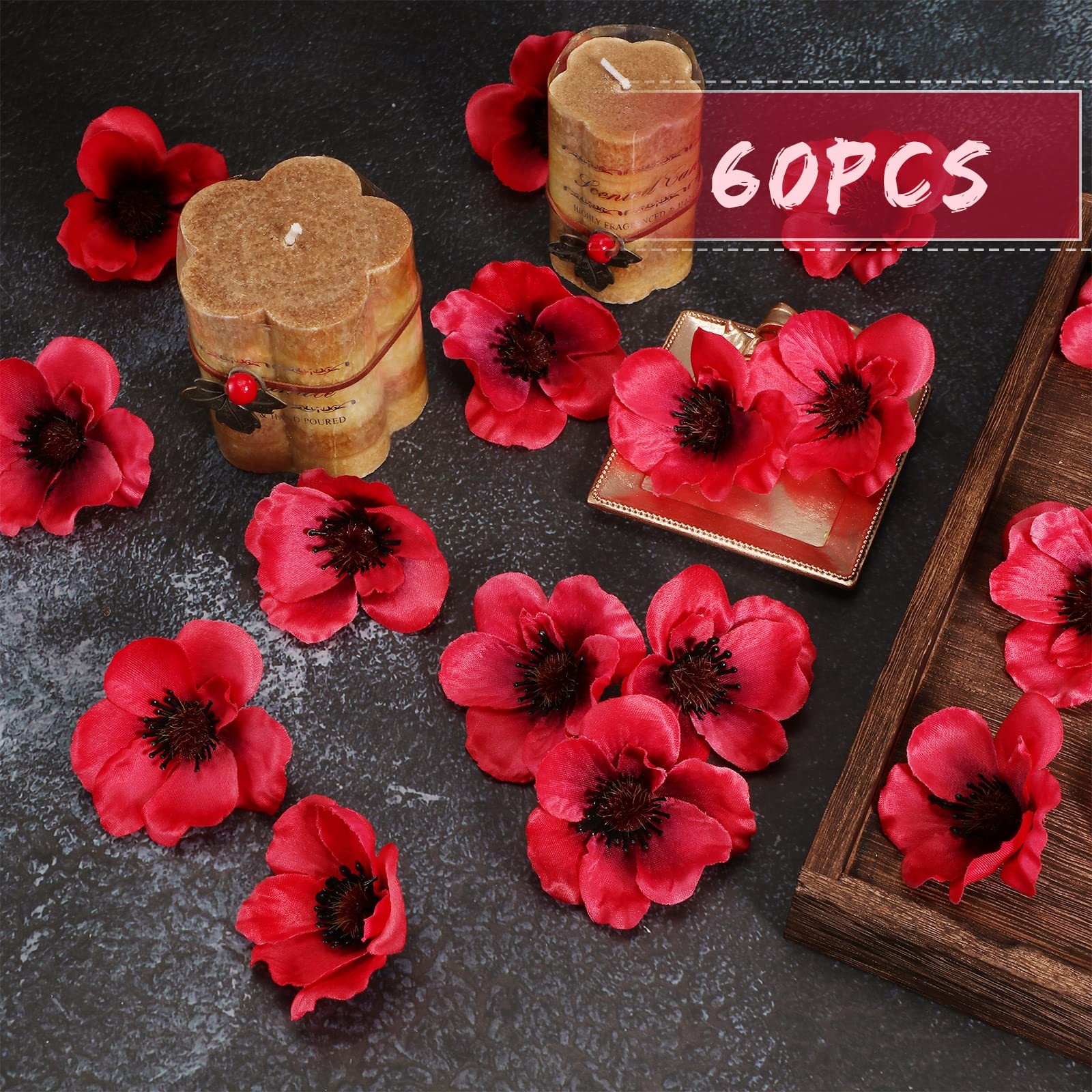 60 Pieces Artificial Poppies Flowers Red Poppy Artificial Silk Faux Stemless …