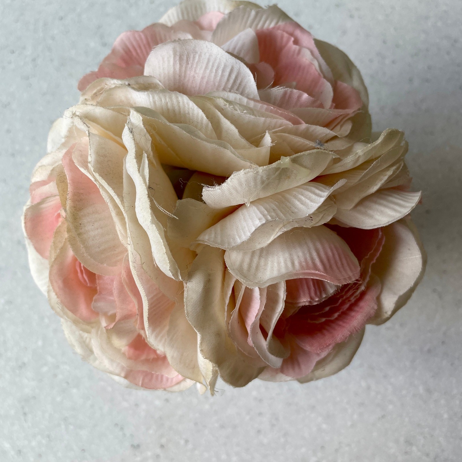 Faux Pink Roses in Blue and White Striped Ceramic Pot Floral Arrangement Decor