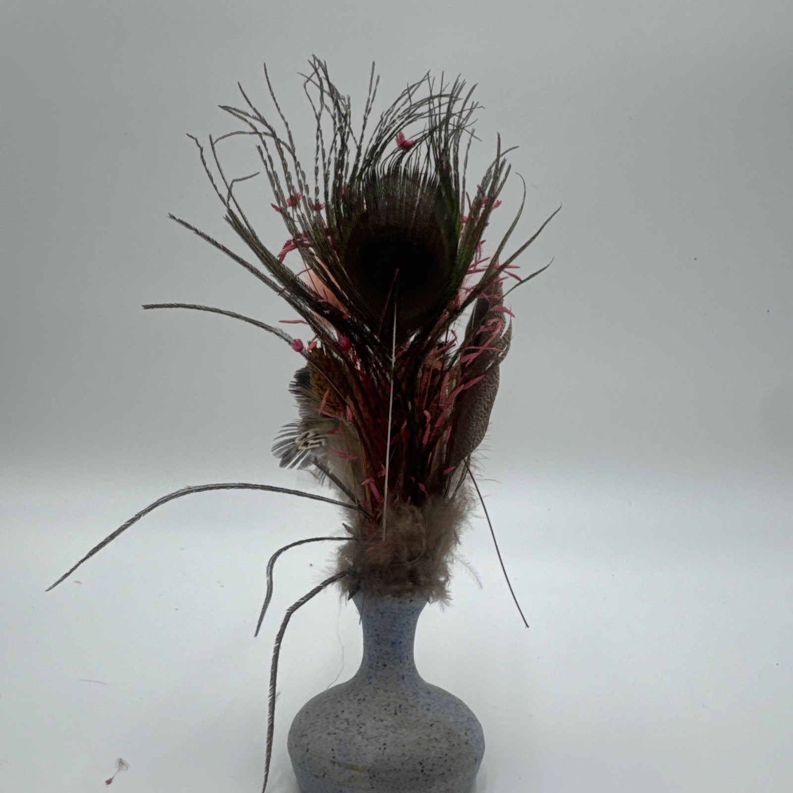Boho Dried Floral Arrangement with Peacock Feathers & Vase Plush Bird feathers