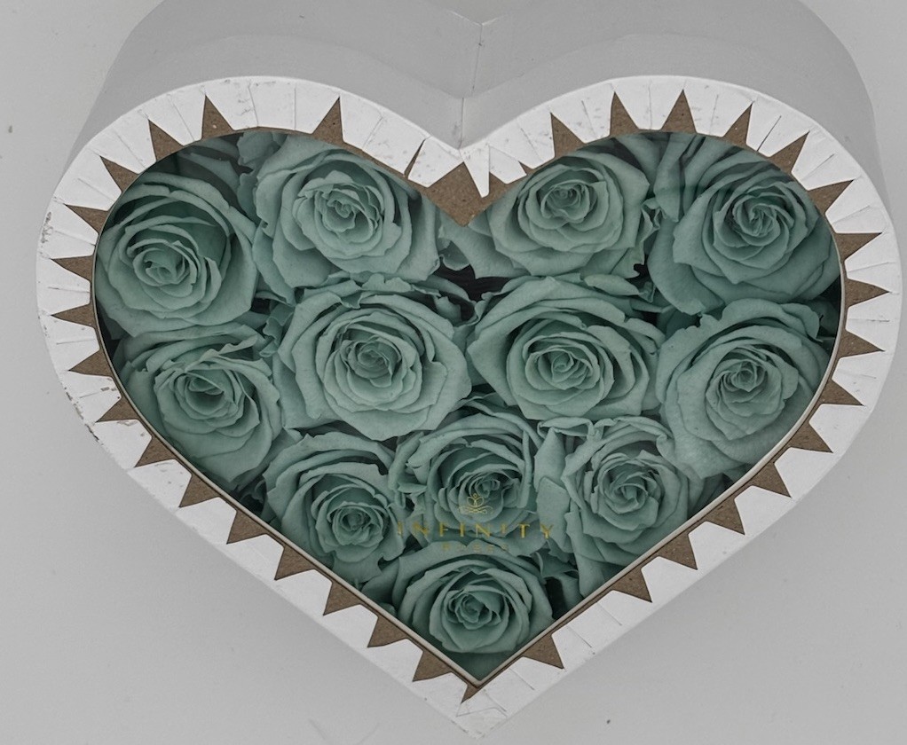 Luxury Preserved Aqua Roses Heart “Infinity Roses” Perfect Valentine’s Day Gift