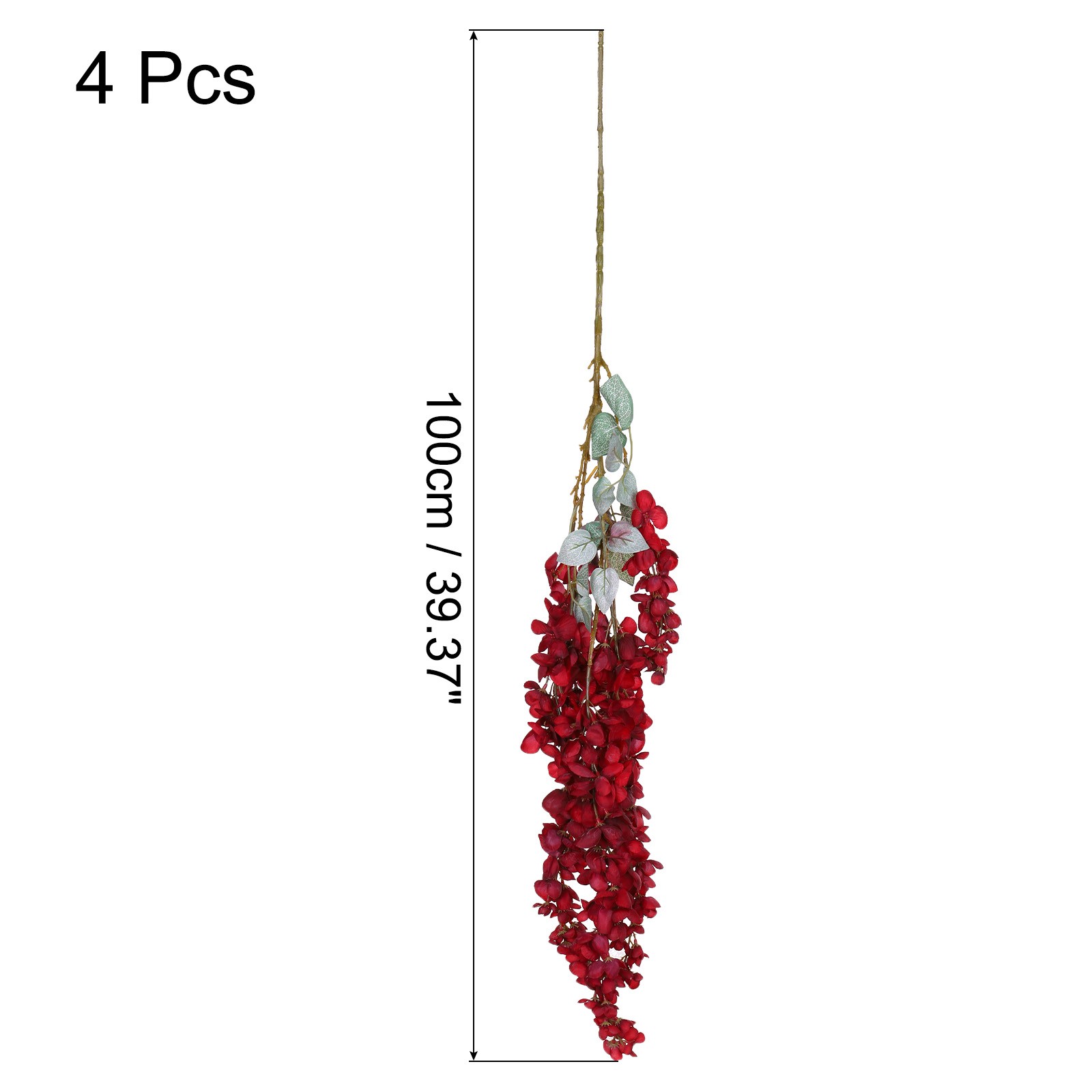 Fake Hanging Vine Flower Artificial Silk Flowers 39.4 Inch 4pcs Red