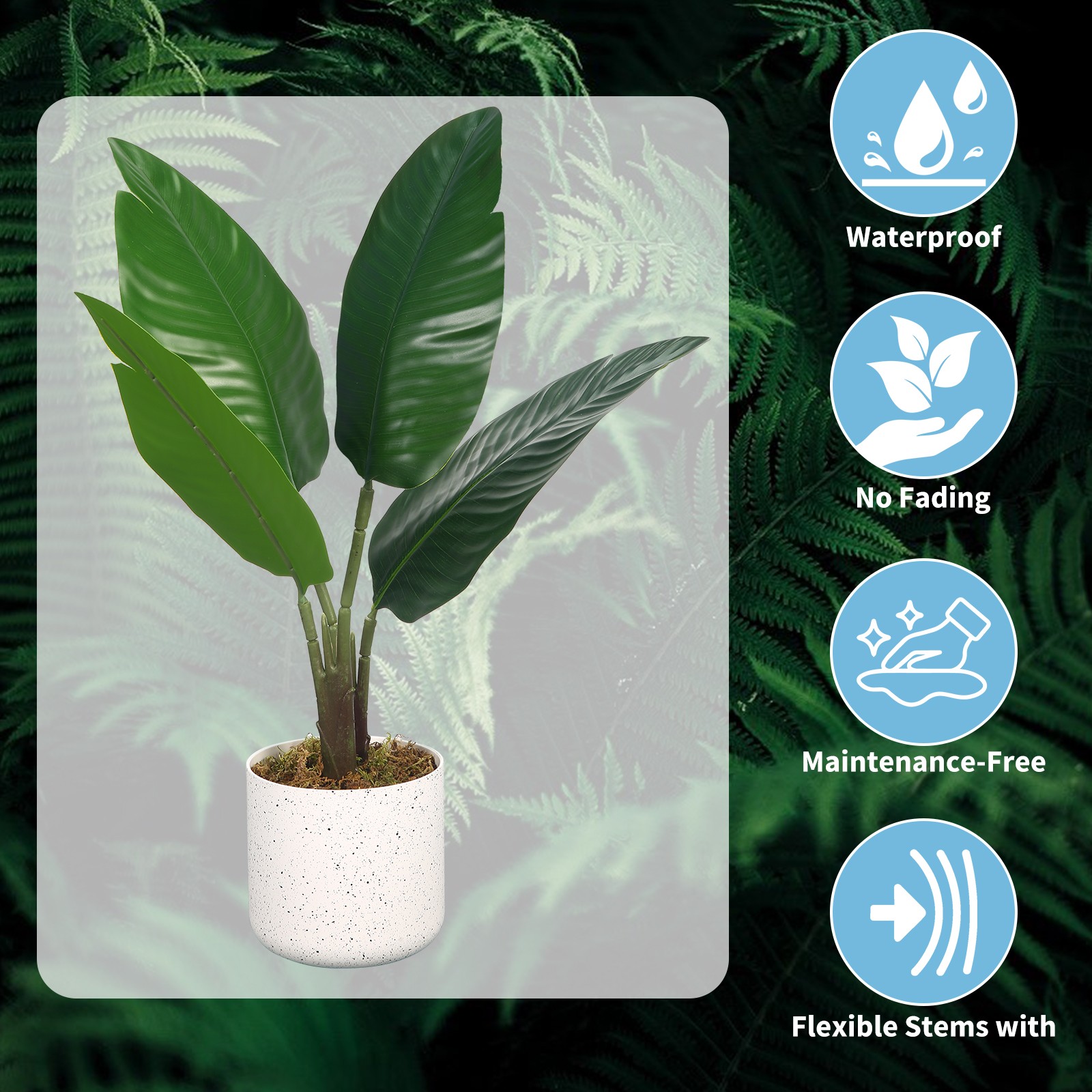 19.7″ Artificial Mini Traveler’s Palm Plant in Pot 1 Pot w/2 Lifelike Faux Decor