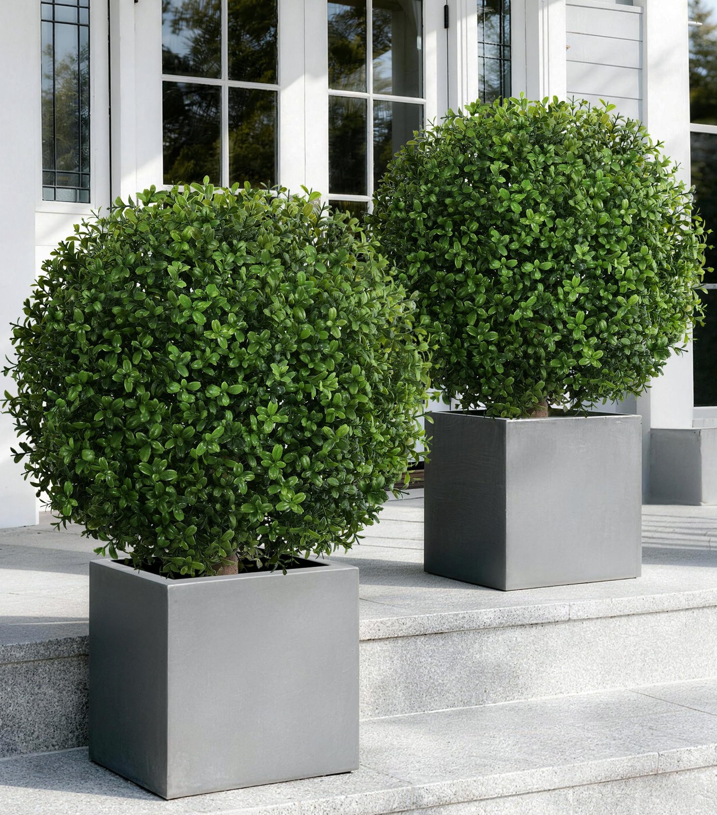 Artificial Boxwood Topiary Trees for Outdoor Set of 2 Fake Plant Bushes with …