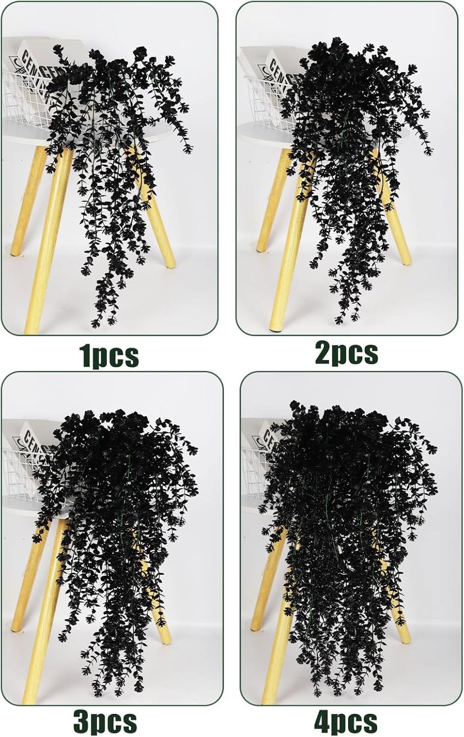 4PCS Black Artificial Hanging Plants Flowers for Halloween Party Gothic Decor