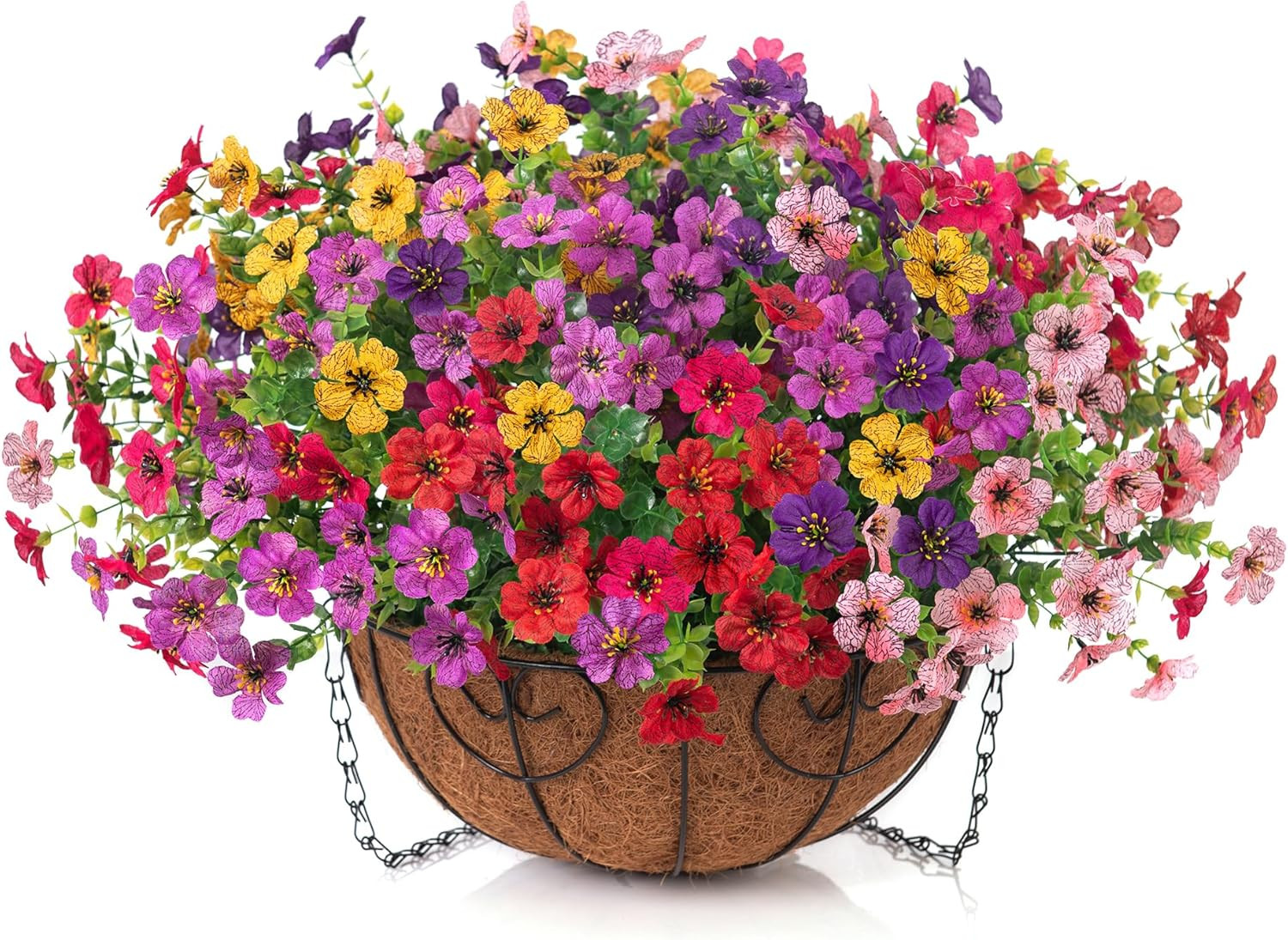 Artificial Fake Hanging Plants Flowers with Basket Outdoor Decor Faux Silk Dasiy