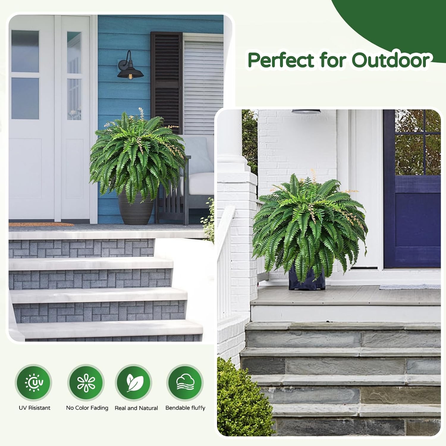 49” Artificial Ferns for Outdoors Planter 128 Leaves per Fern Set of 2 Large