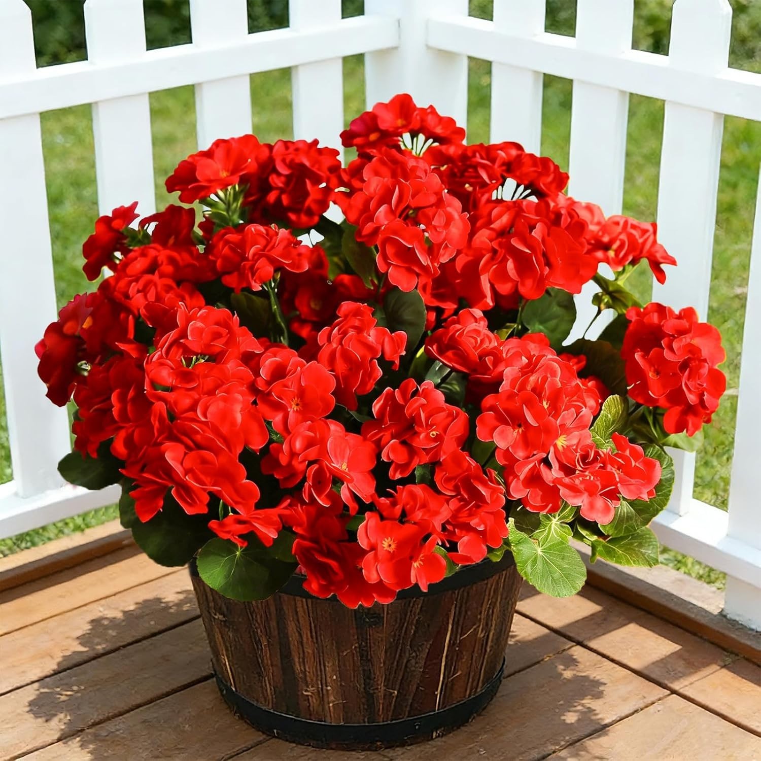 Vibrant Red Geraniums – Set of 4 UV Resistant Artificial Flowers for Outdoors