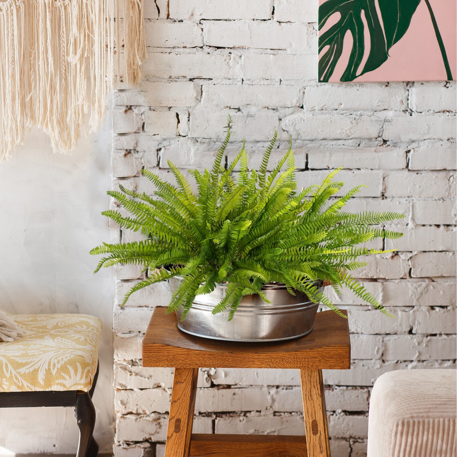 Boston Ferns Artificial Plants Bulk UV-Resistant Indoor Outdoor Decor, 4pcs