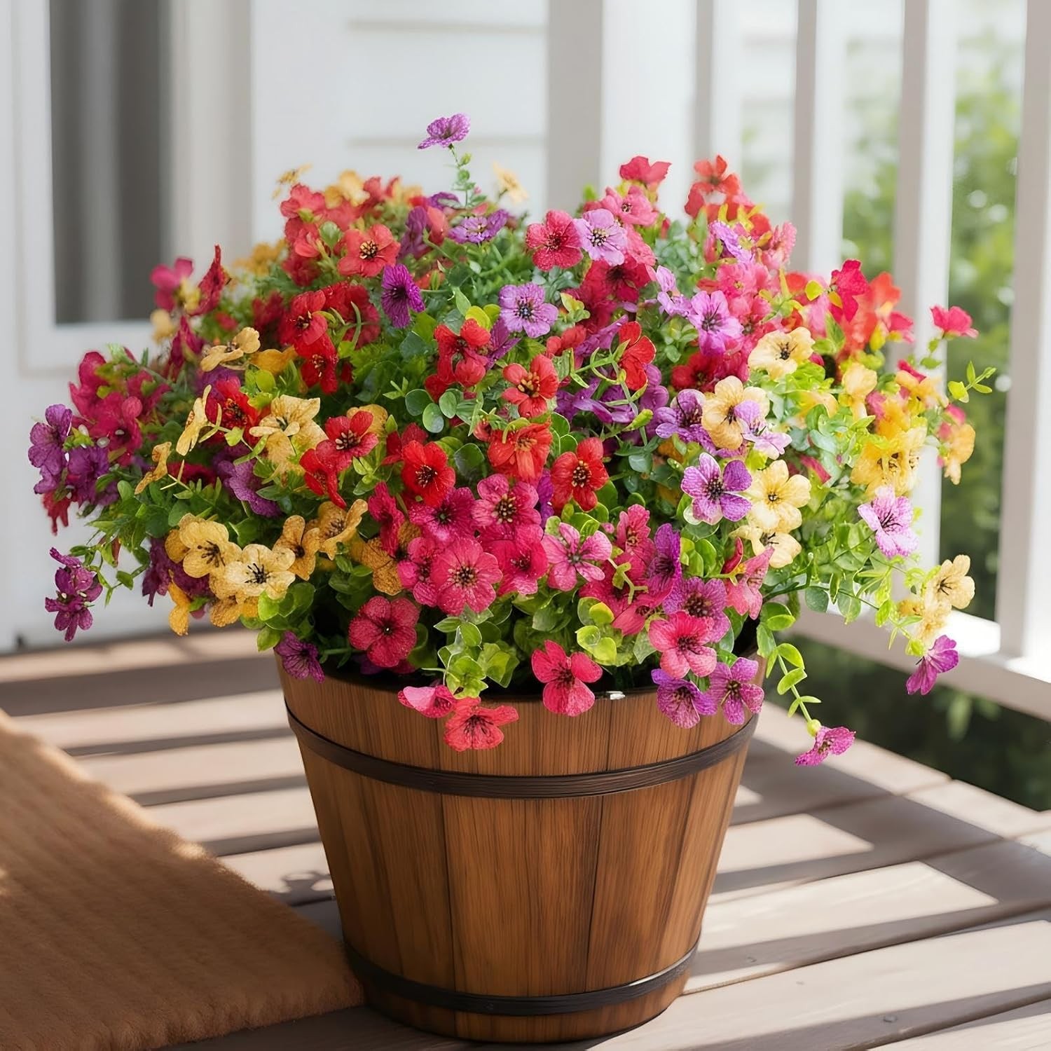Artificial Outdoor Flowers UV Resistant Fake Plants Greenery 12 Bundles Faux