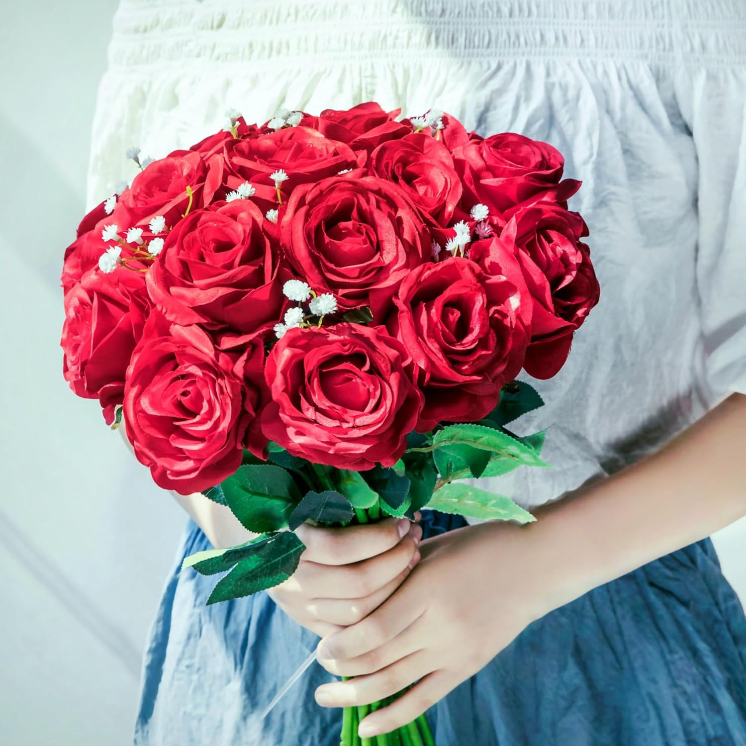 10Pcs Artificial Roses Flowers, Realistic Blossom Roses, Real Touch Silk Rose, S