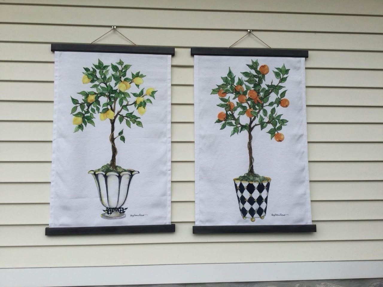 Set Of 2 Canvas/Fabric – Indoor/Outdoor Topiary Lemon/Orange Prints