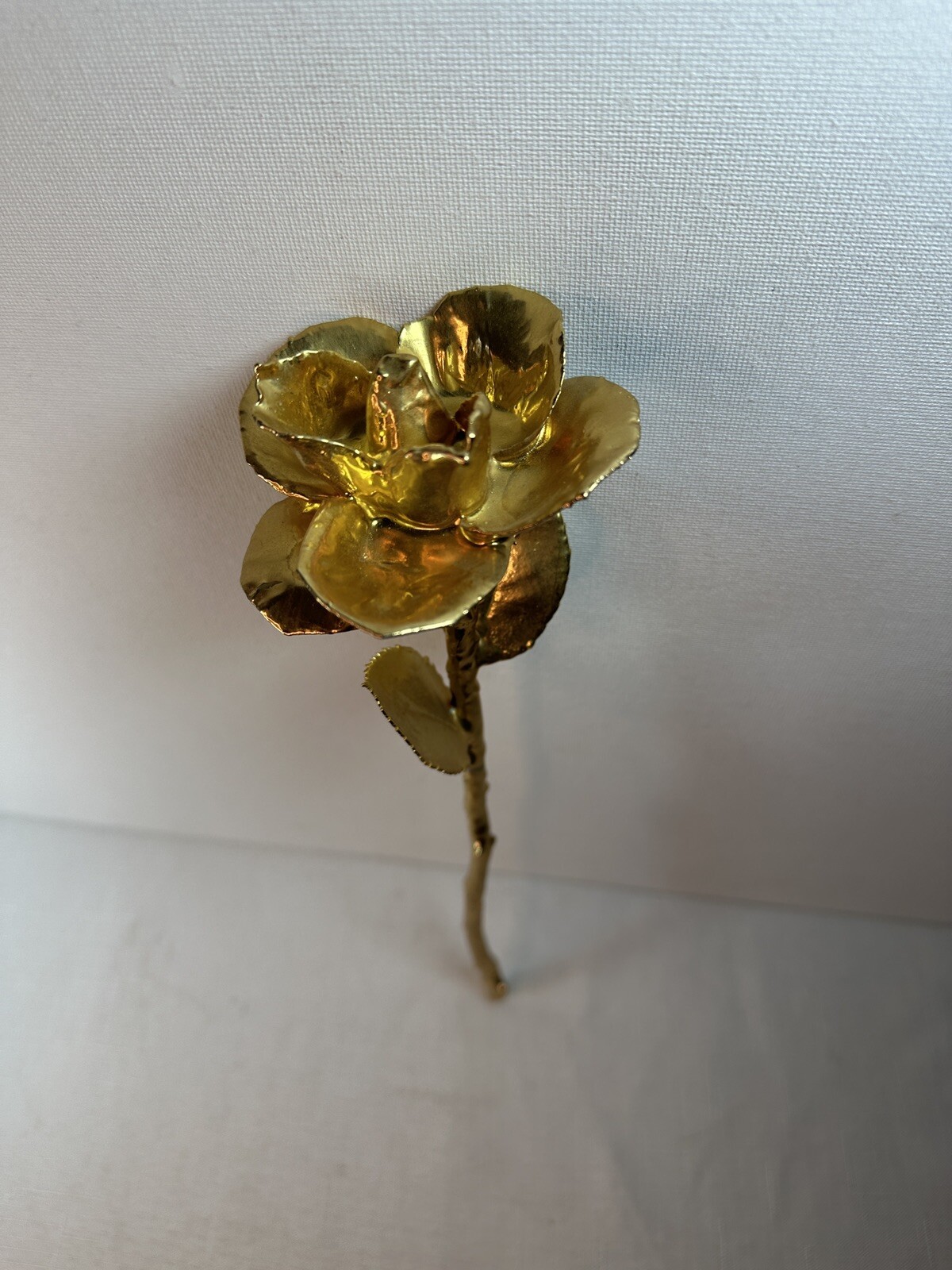 Real Rose Dipped Preserved In 24K Gold Long Stem 2 Leaves Forever Rose Gift
