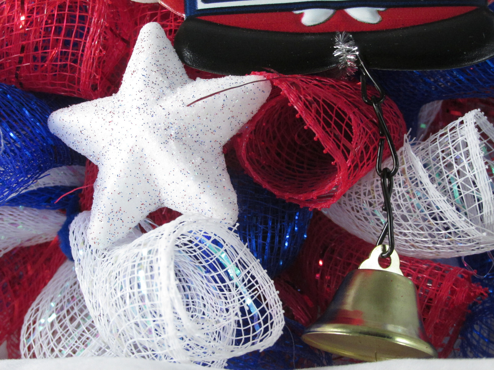 Patriotic Stars and Stripes Curly Deco Mesh Knome Wreath