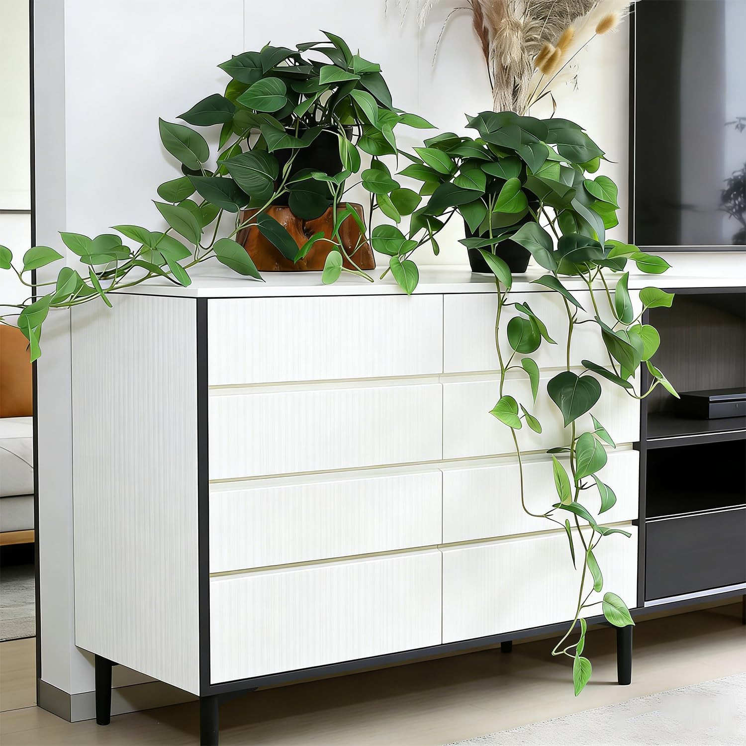 Fake Pothos Hanging Plants, 33.5″ Set of 2 with Pots Faux Plant | Artificial Rea