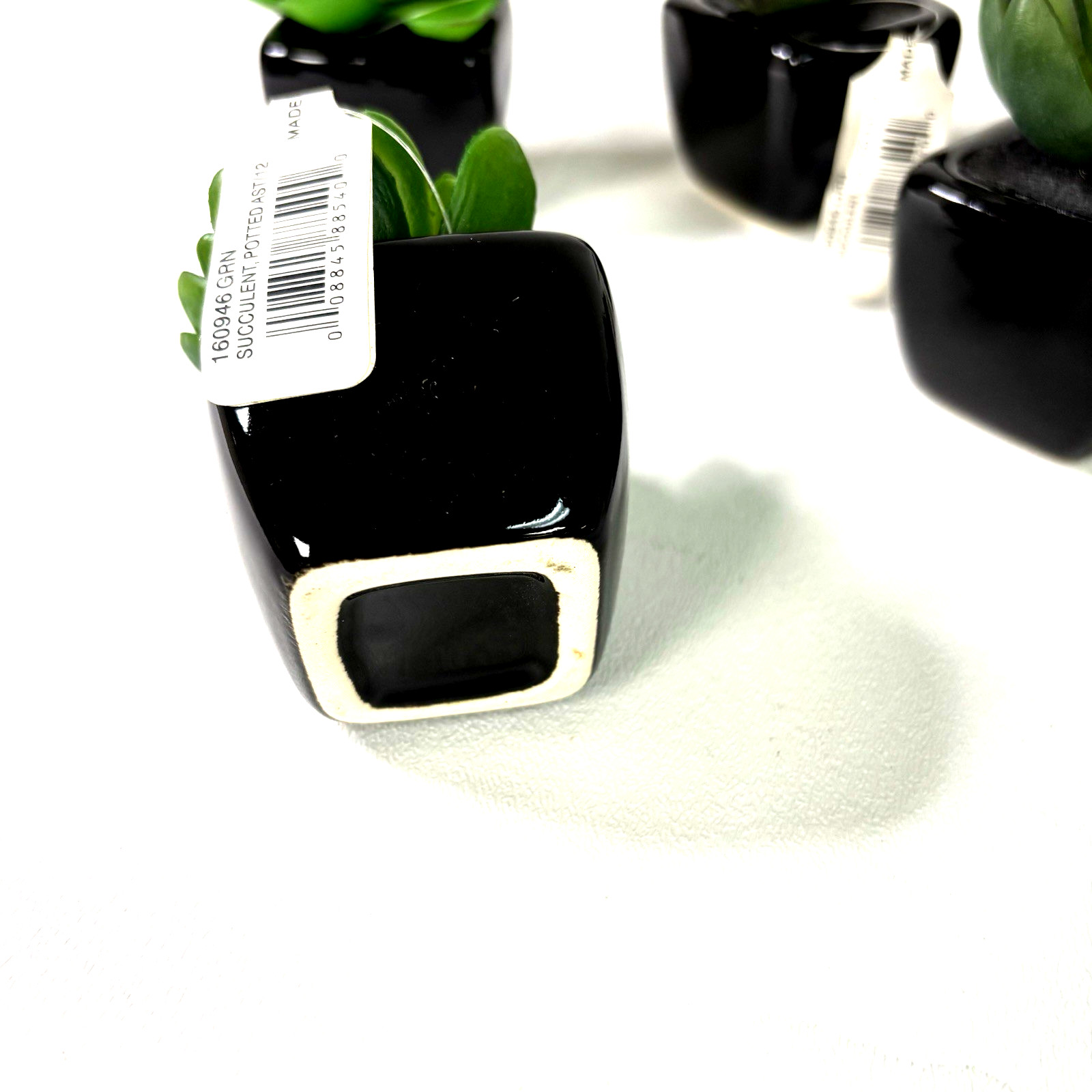 Set of 6 Artificial Mini Succulents in Black Ceramic Pots New With Tags
