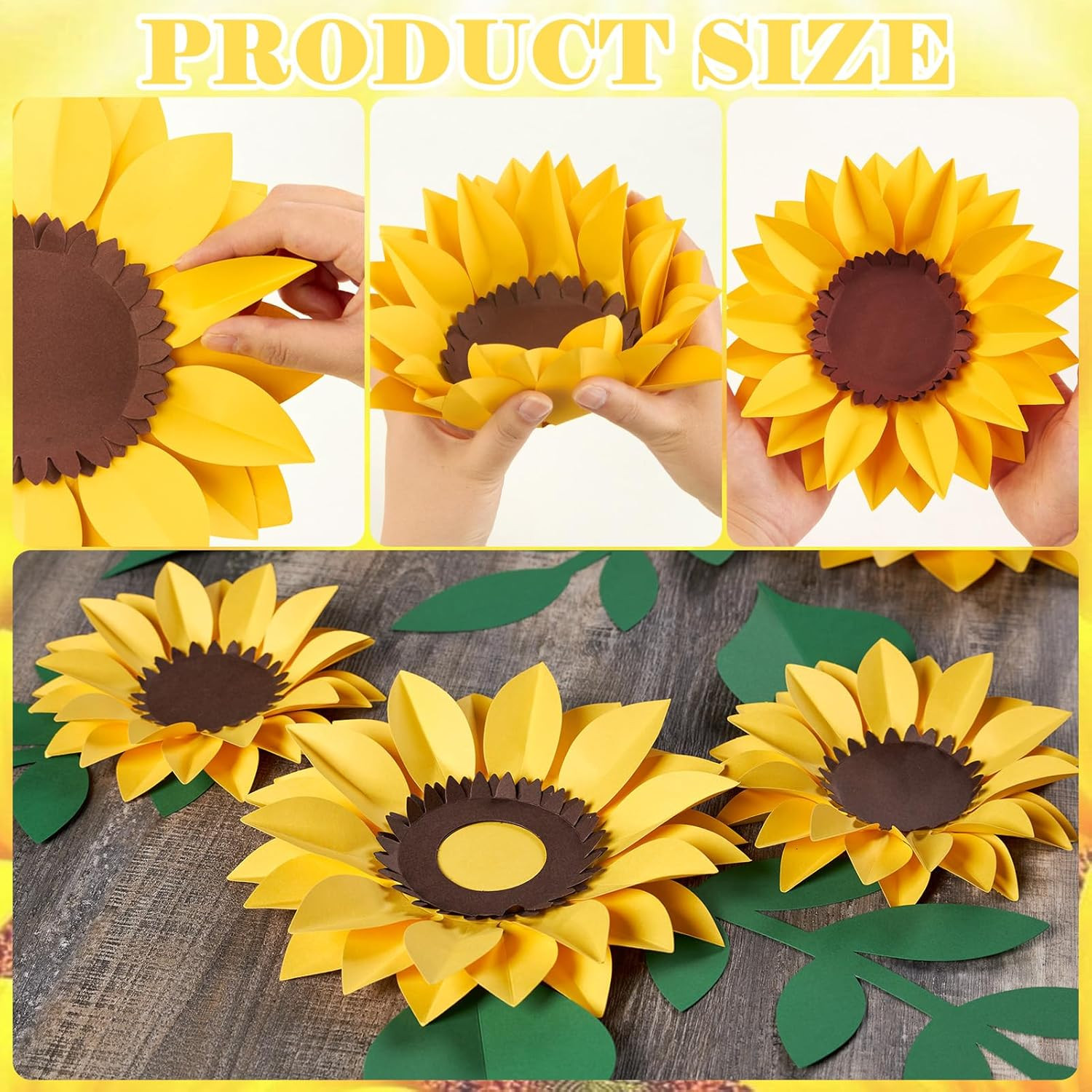 15Pcs Sunflower Wall Decor, Paper Flower for Wall with 3D Artificial Flowers Yel