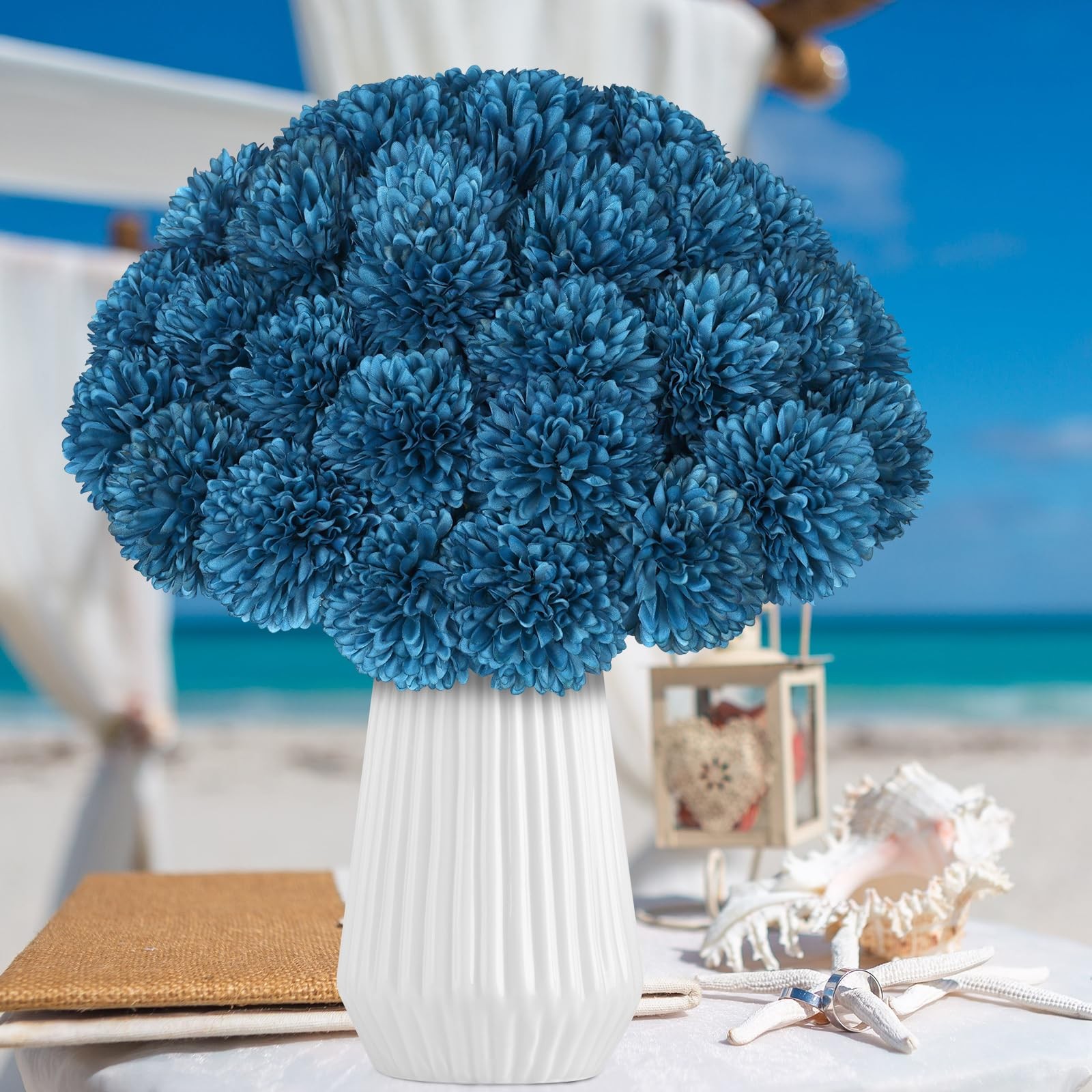 36 PCS Teal Silk Chrysanthemums Ball Flower Artificial Mums Wedding Decor